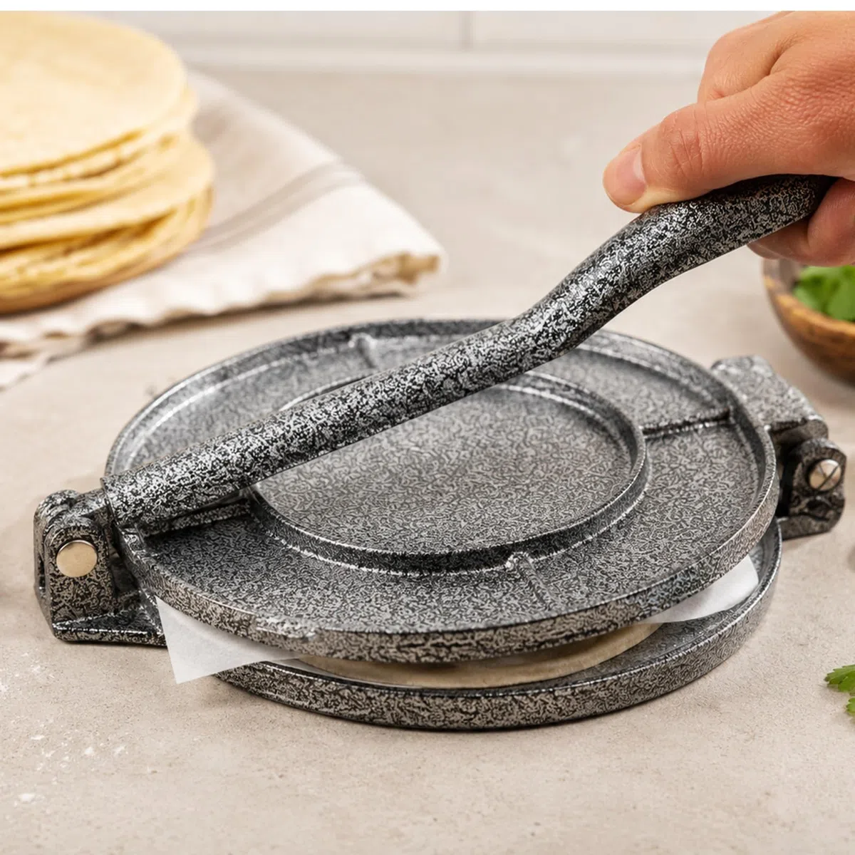 Prensa para Tortillas de Aluminio de 20x17x5 cm de Servicio Pesado | Herramienta de Cocina Casera de Fácil Manejo para Preparar Quesadillas Panes Planos y Chapati Indio