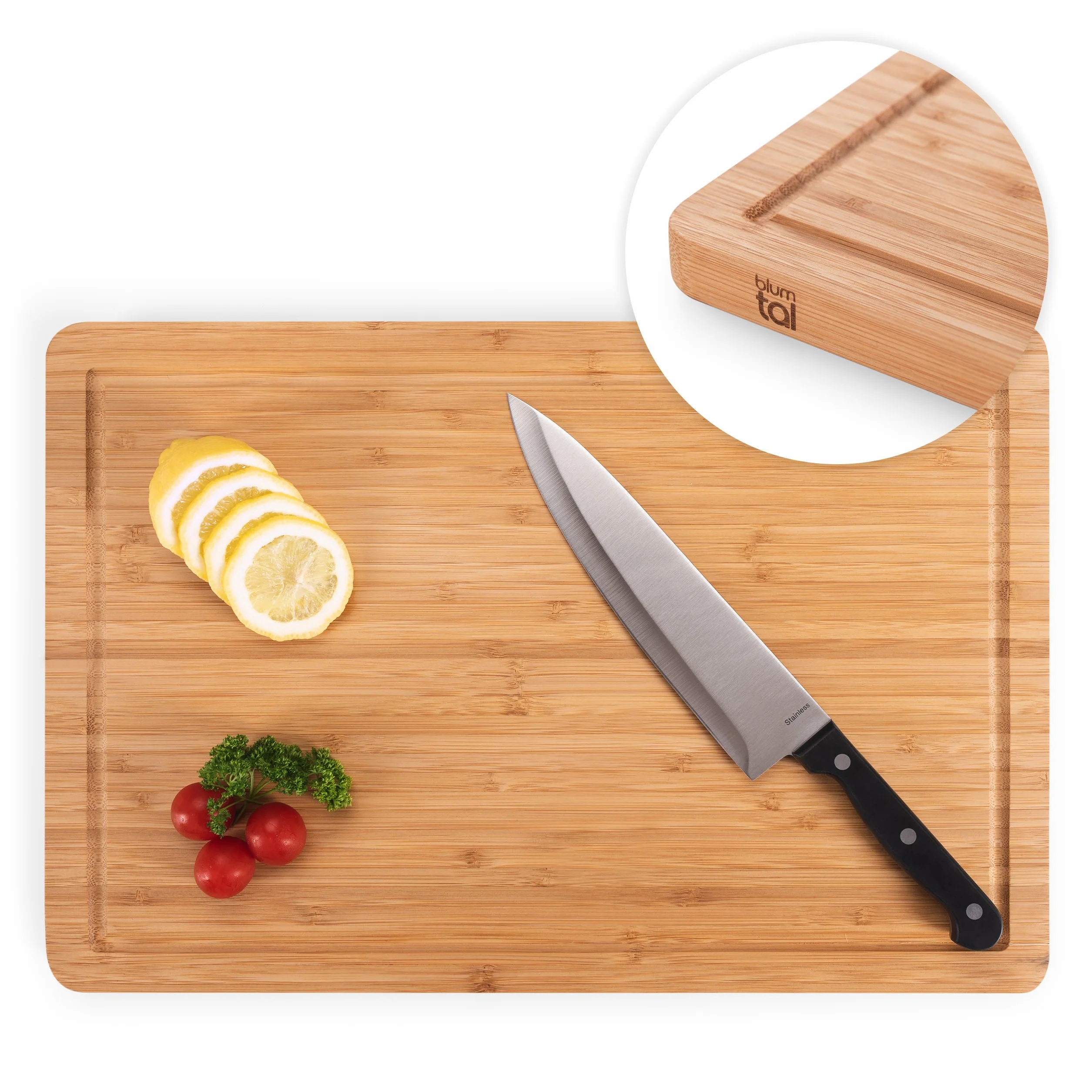 Blumtal Tabla De Cocina 100% Bambú - Tabla de Cortar de madera Resistente, Antiséptica, 43,5 x 29,5 cm