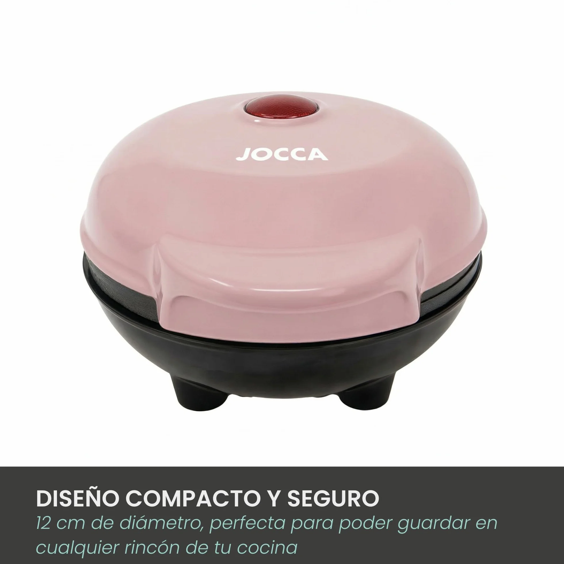 Jocca - Gofrera Redonda - Placas Antiadherentes - 500 W - Diámetro 12 cm - Rosa