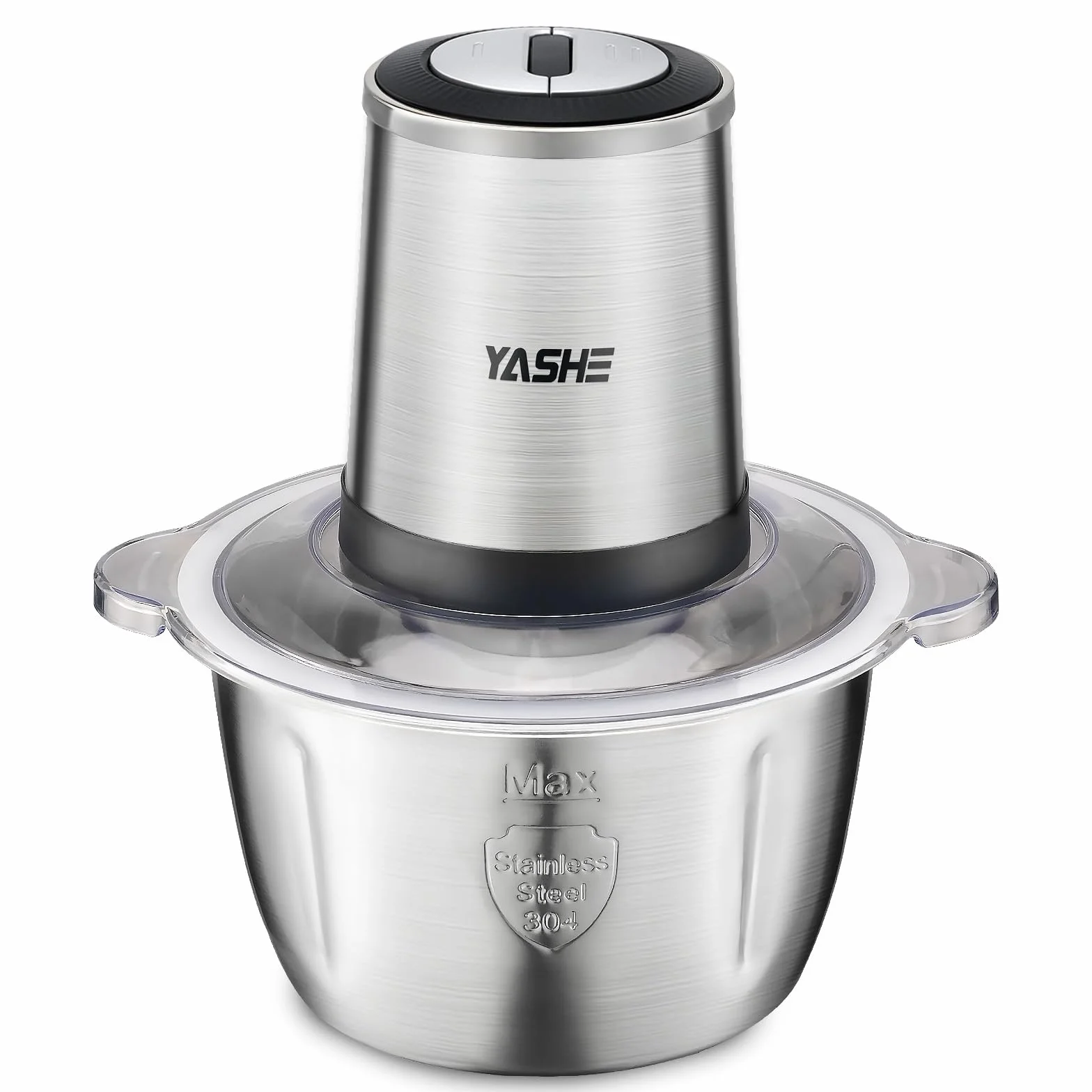 YASHE Picadora Eléctrica 500W, Procesador de Alimentos Eléctrico con Bol de Acero Inoxidable de 1,8L, Picadora de Carne con 4 Cuchillas Dobles, 2 Velocidades