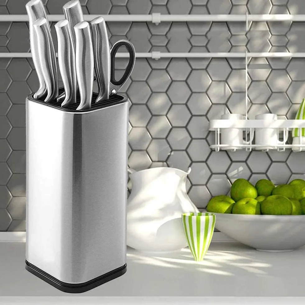 Soporte Cuchillos Cocina, Bloque Cuchillos Sin Cuchillos, Bloque Cuchillos Universal, con Ranura para Tijera y Orificio de Drenaje, para Guardar Varios Cuchillos y Tijeras