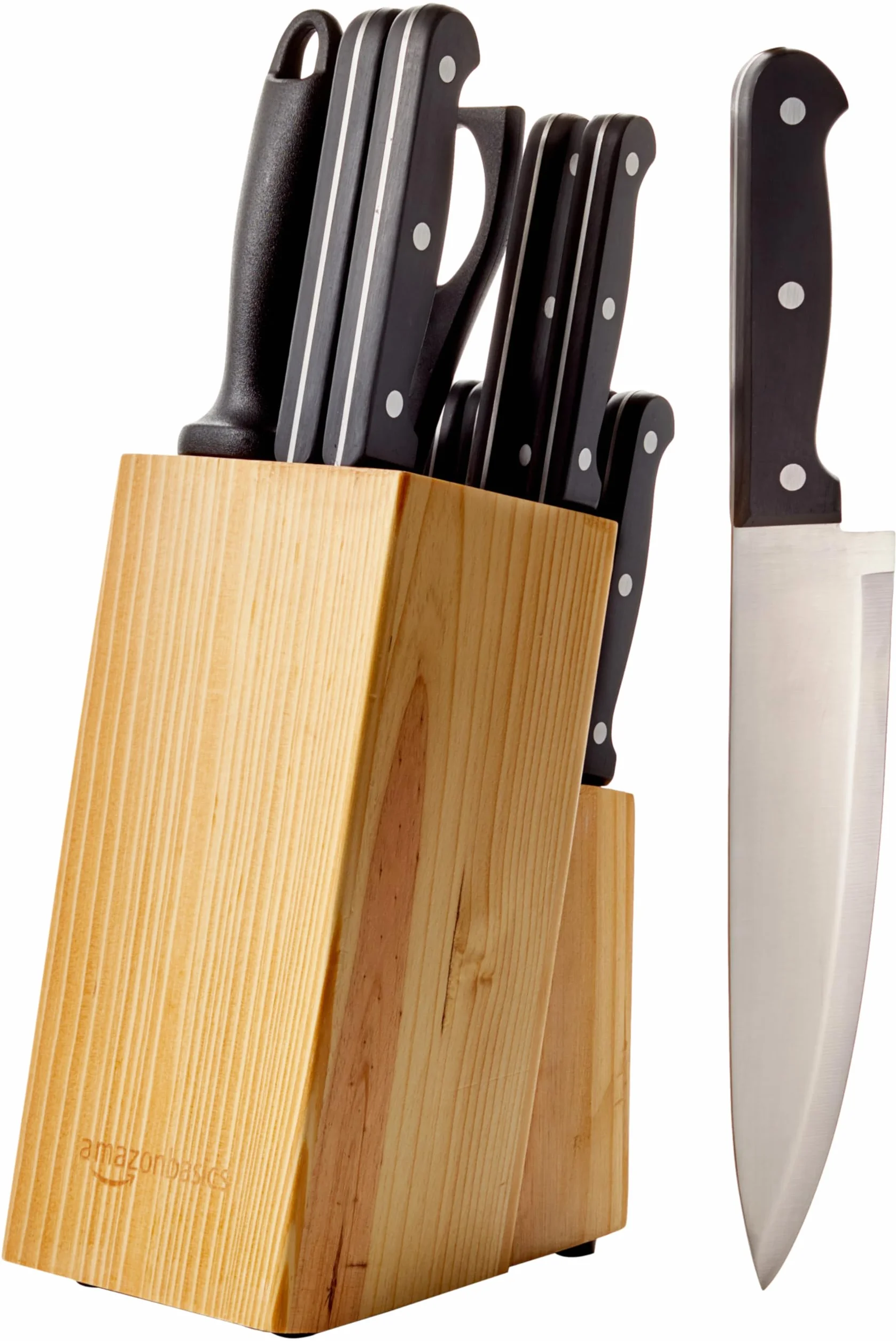 Amazon Basics Juego de Cuchillos de Cocina y Soporte (14 Piezas), Negro