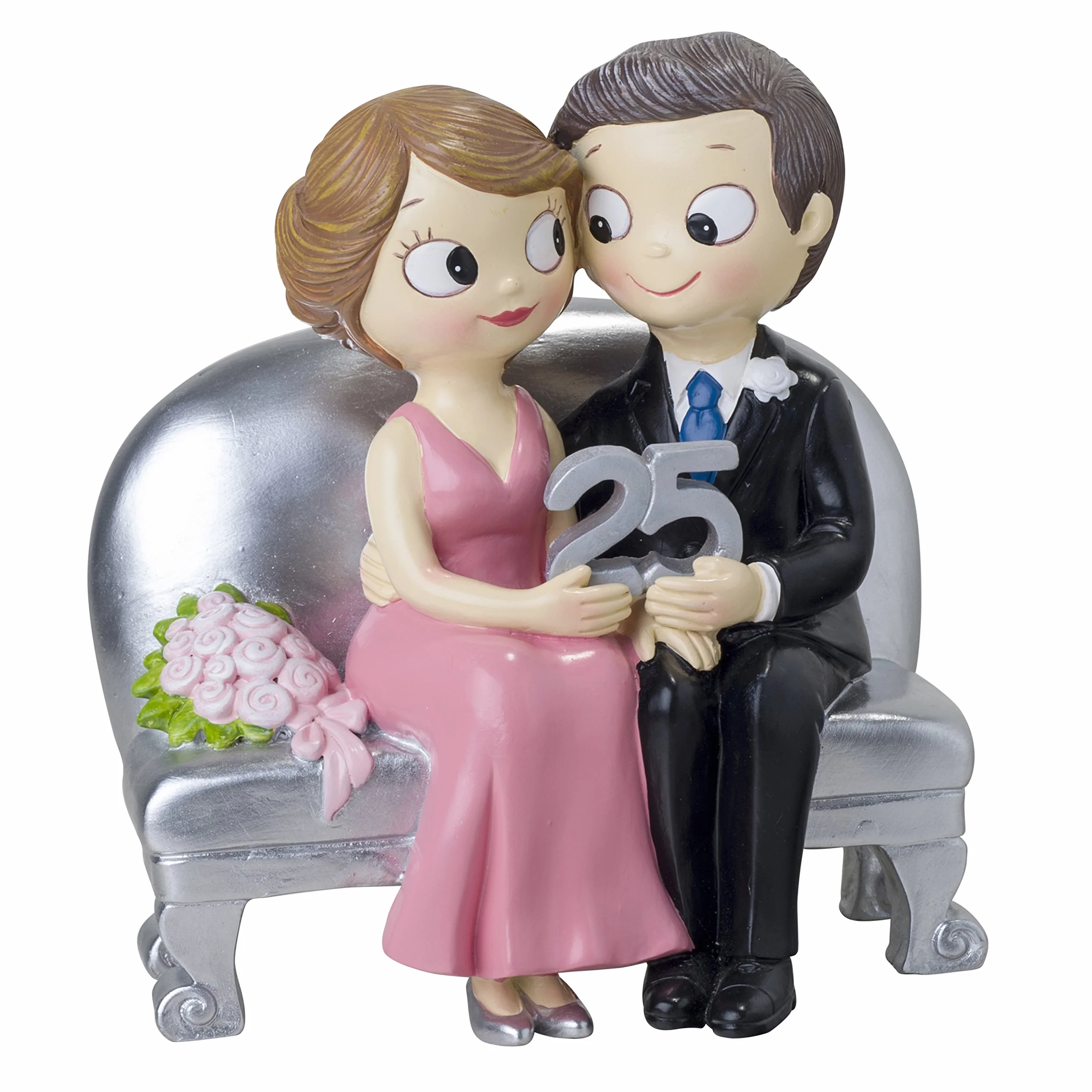 Mopec Figura Novios Sentados 25 Aniversario Poliresina Plateado 8.3x14x15 cm