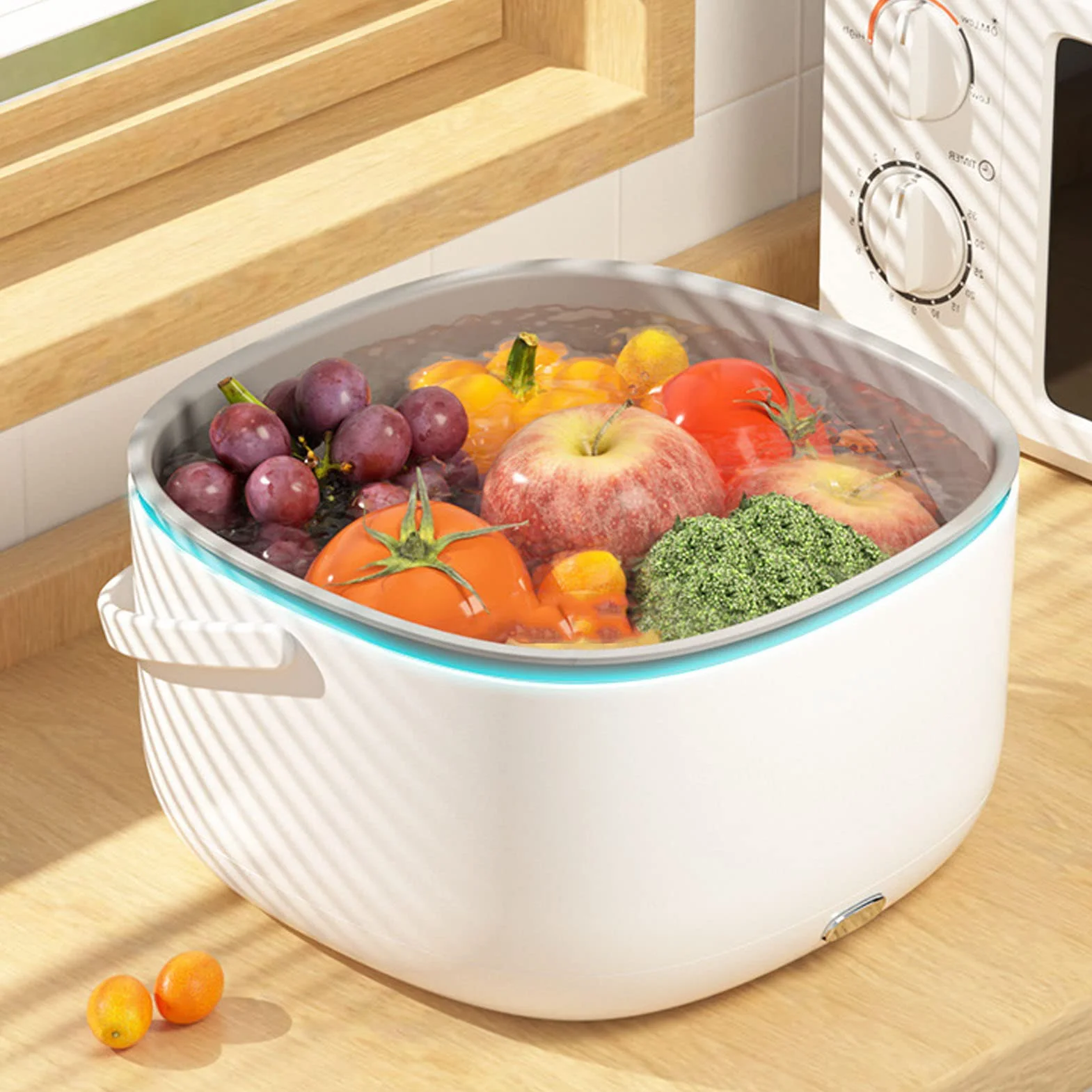 Purificador de Frutas y Verduras, Máquina de Limpieza de Frutas y Verduras Dispositivo de Limpieza de Frutas y Verduras de 360 ​​grados para Uso Doméstico