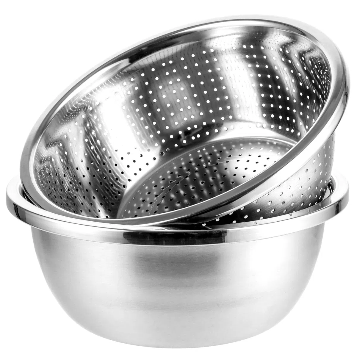2 Piezas Colador Acero Inoxidable 26 cm, Escurridor Pasta Grande con Bol de Apoyo para Verduras Frutas Arroz, Colador Pasta de Cocina Apilable, Uso Diario en Cocina Familiar