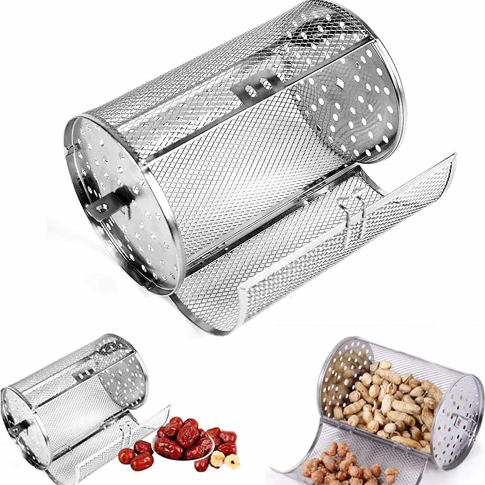 Parrilla giratoria de acero inoxidable para horno de 360 grados, cesta de aire para nueces secas