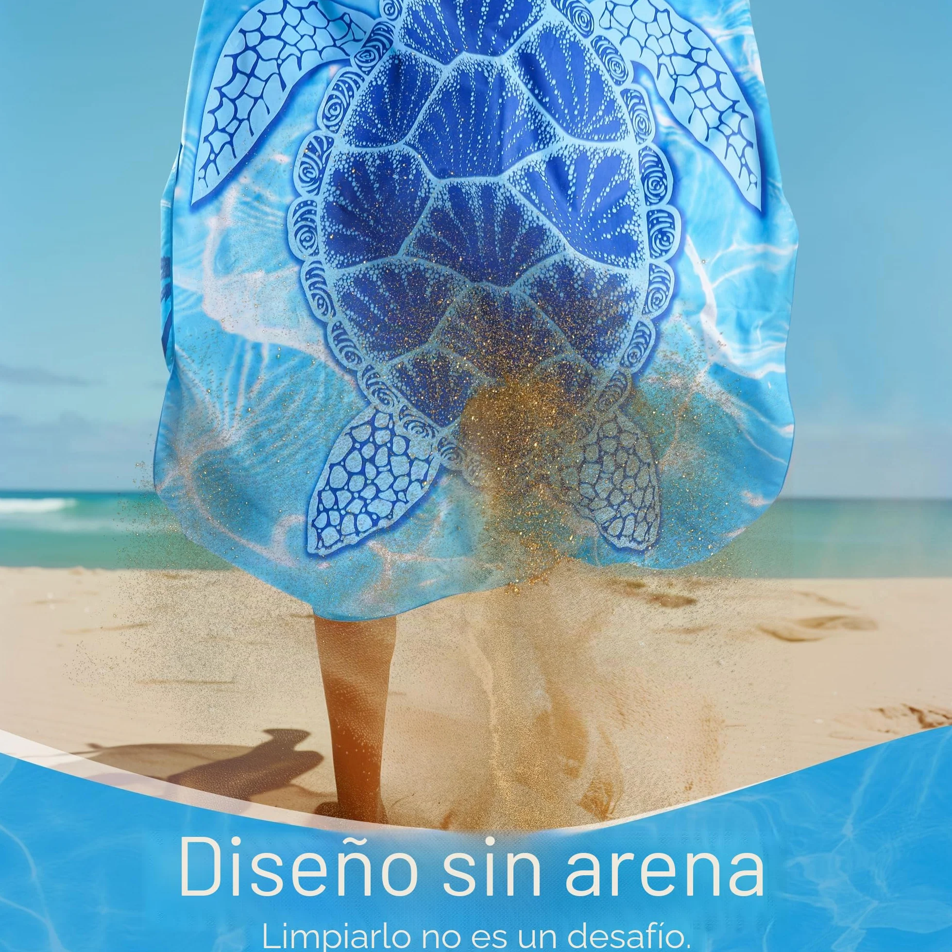 KUOGAS Toalla Playa XXL 200x145 cm Microfibra Secado Rápido Sin Arena Manta Playa Mujer Tortuga Azul