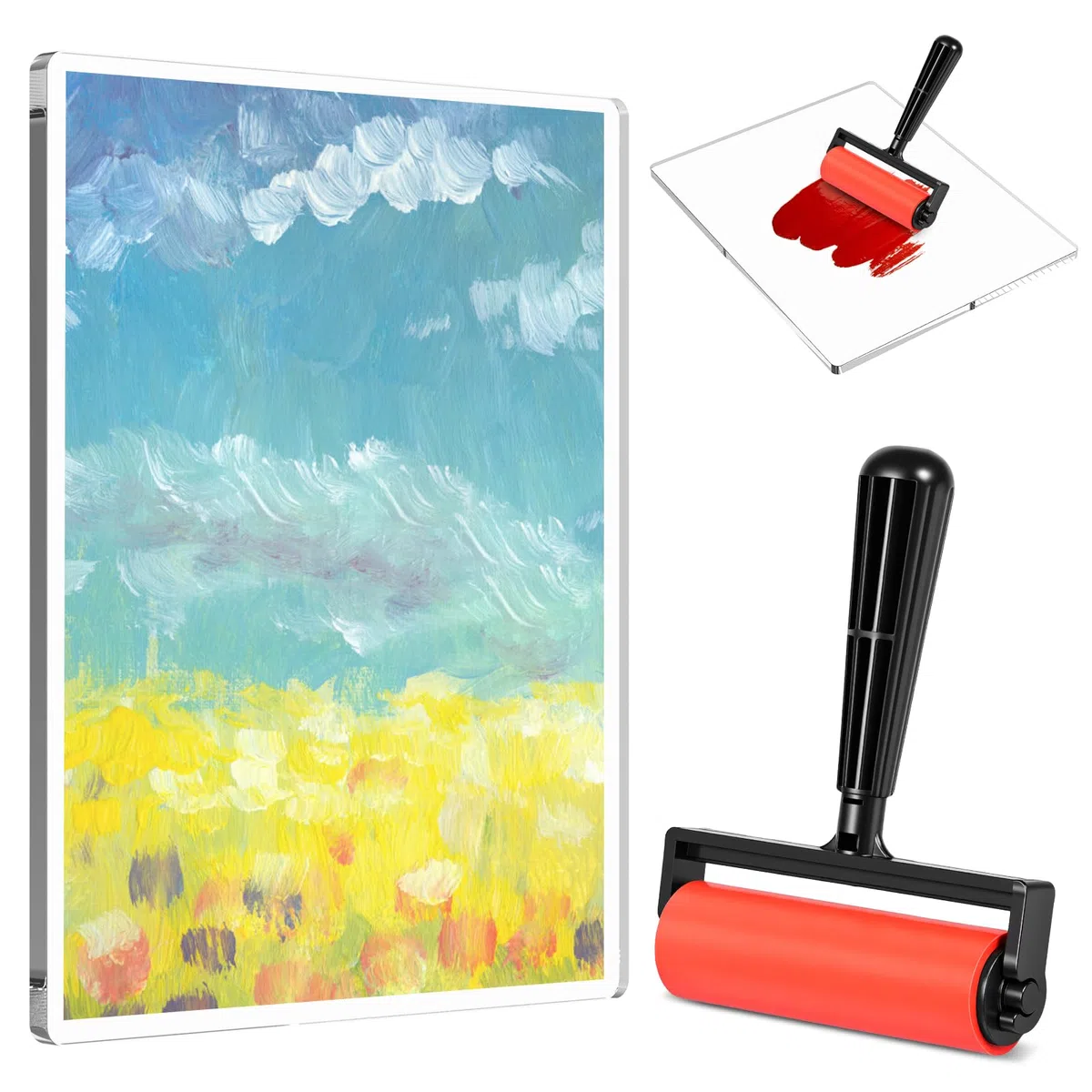 Gelli Plate,Gel Druckplatte,Gelplatte mit Pinsel,Wiederverwendbare Gelplatten zum Druckplatten zum Druckplatten für Acrylmalerei,Kartenherstellung,Täuchschreiben und Kunsthandwerk