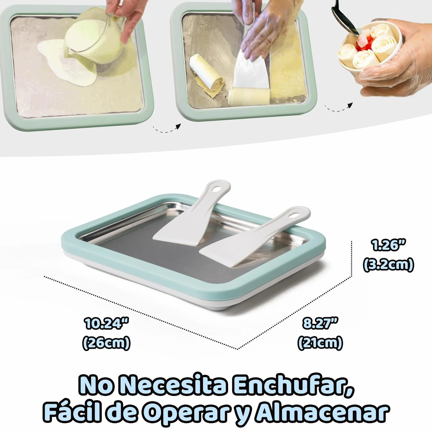 JoyMech Plancha para Hacer Helados, Plancha de Hacer Helados, Plancha para Hacer Ice Cream Rolls, Incluye 2 espátulas, Ideal para Preparar Helado Enrollado Casero y Yogur Helado (Verde)