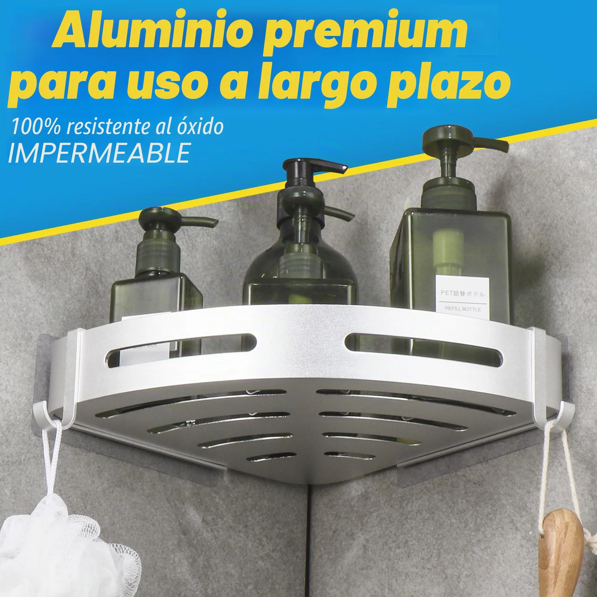 Estanteria Ducha Estante Baño sin Taladro Adhesivo Estantería Esquina Pared Organizador Baño Rinconera Ducha de Aluminio Plata 2 Piezas Cesta Ducha Soporte para Champú y Gel