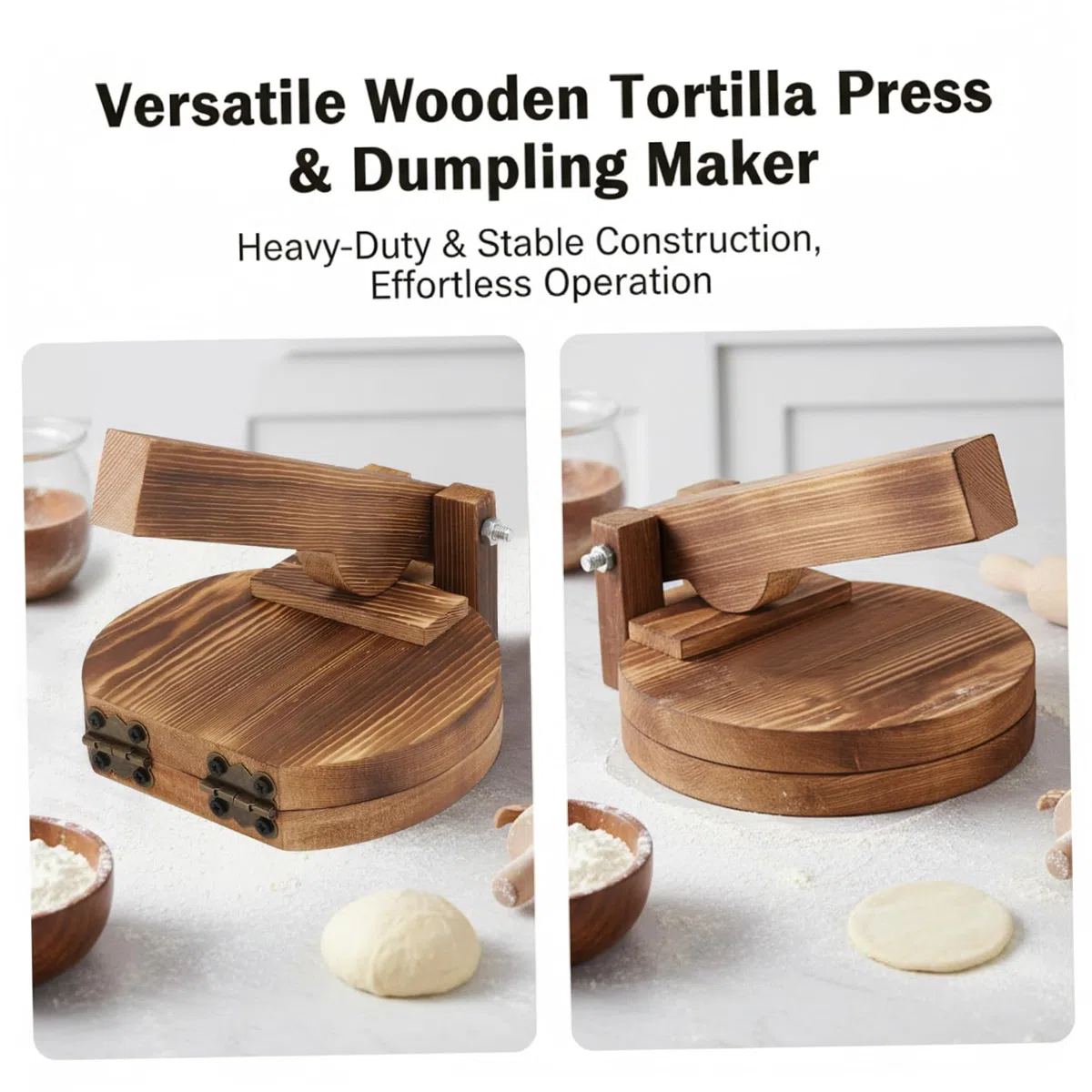 Gcroet Prensa de Tortillas de Madera, máquina para Hacer Bolas de Masa Redondas carbonizadas de Alta Resistencia para Cocina, pastelería casera y prensador de Tortillas..