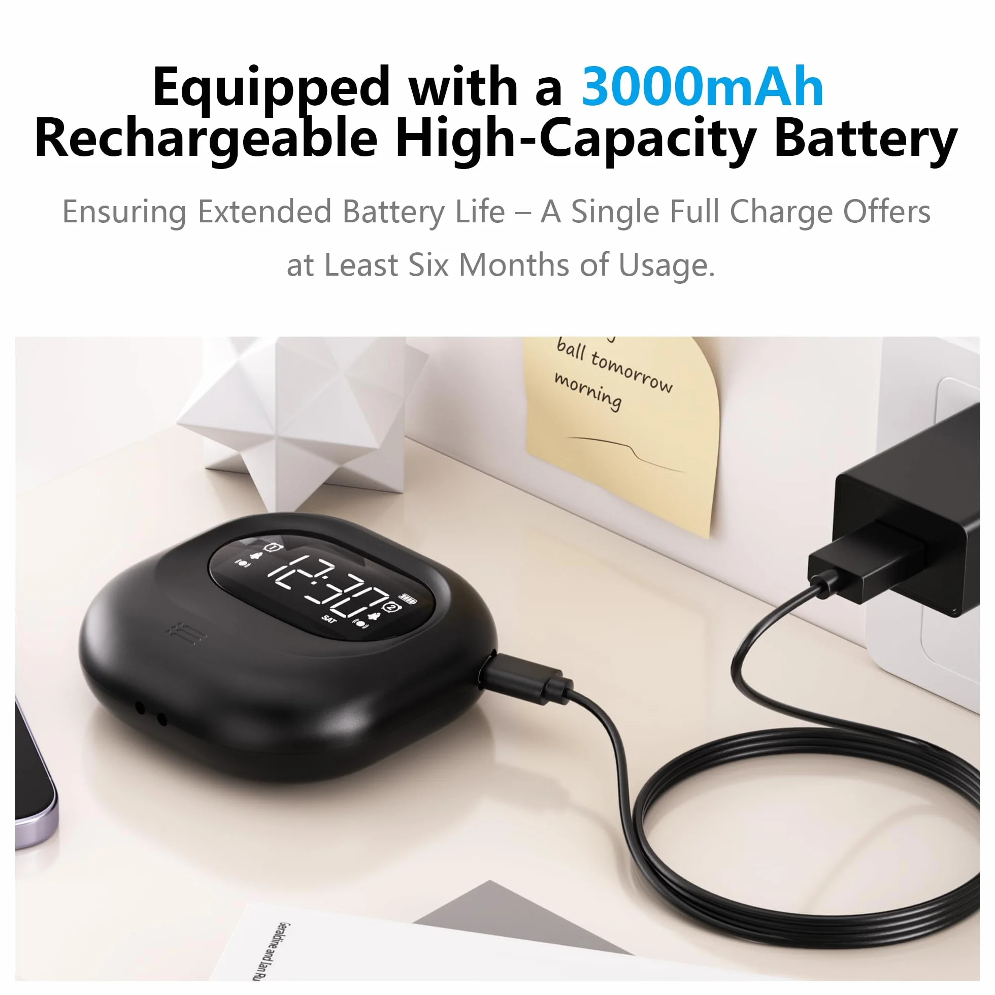 Mesqool Reloj Despertador con Vibración, Reloj Despertador con Batería Recargable, Alarma Doble para Días Laborables & Fines de Semana, Inalámbrico, Sin Cables, Reloj Despertador Digital de Viaje