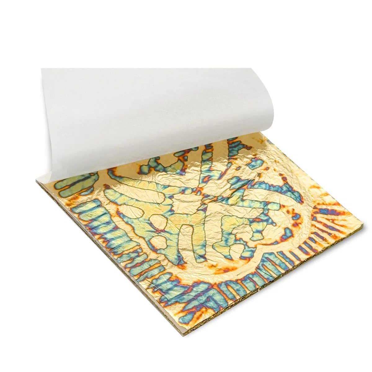 Modixun Hojas de hojas doradas abigarradas, 50 unidades, hojas coloridas de imitación de oro, folleto de papel para manualidades, pintura, decoración dorada, 14 x 14 cm, corazón