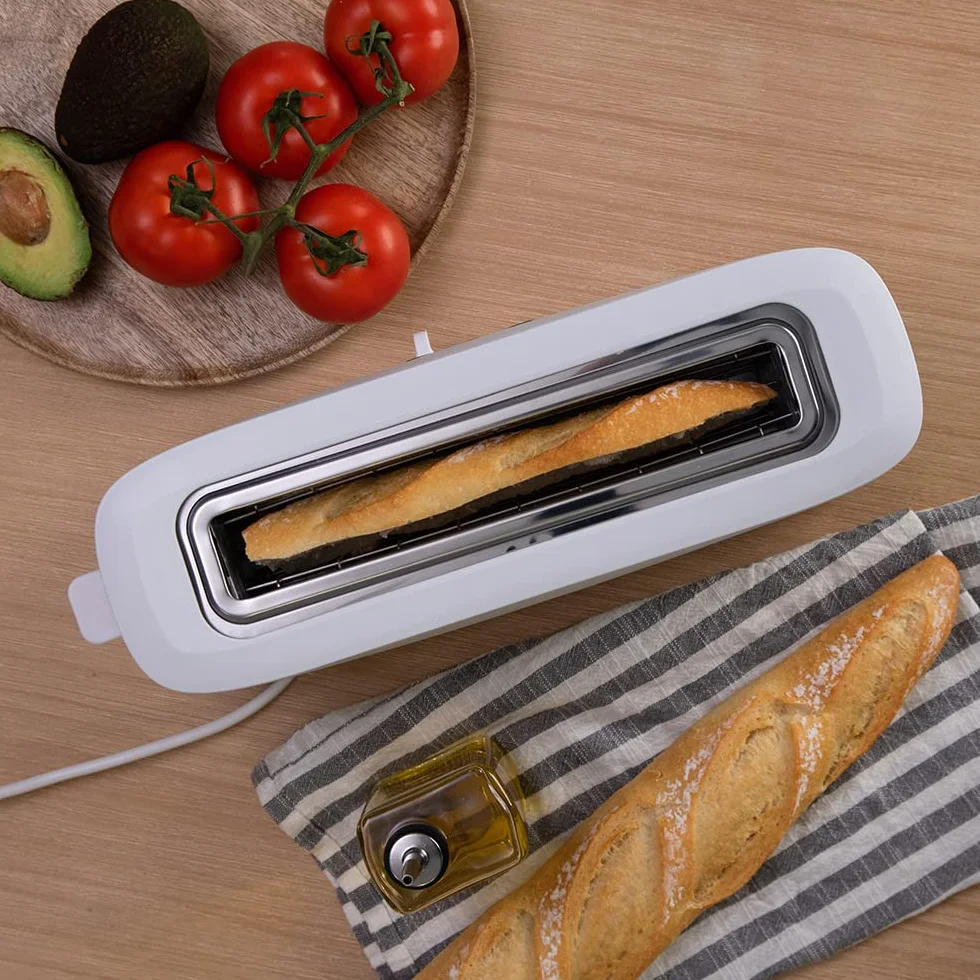 Cecotec Tostadora Toast&Taste 10000 Extra White. 980 W, Ranura larga extraancha, Función Recalentar, Descongelar y Cancelar, Plástico, Varillas superiores, Blanco