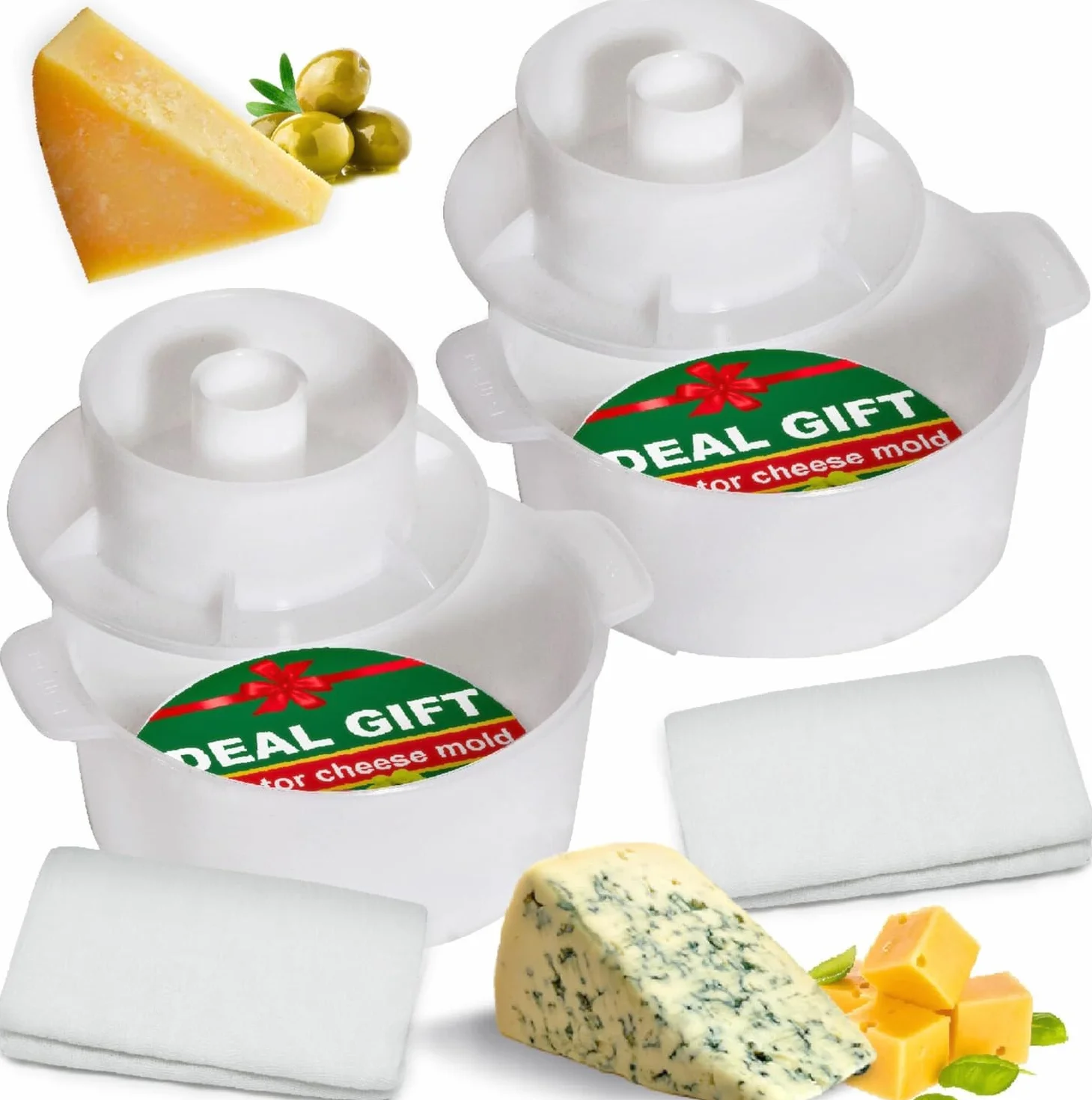 2 moldes para queso con pistón seguidor y gasa – Kit para hacer queso – Suministros para hacer queso – Molde para hacer queso – Cesta para hacer queso – Paño de algodón para colar – Molde para queso