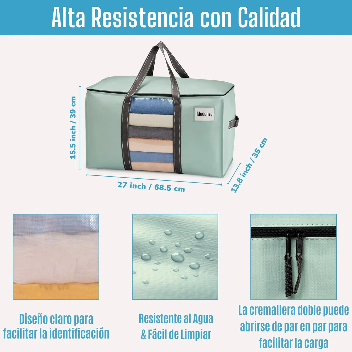 VENO Bolsa de Mudanza Extragrande y Resistente, Organizador de Ropa, Bolsas de Mudanza con Cremallera, Cubos de Almacenamiento Plegables, Almacenamiento en el Dormitorio(Verde Claro,Pack de 2)