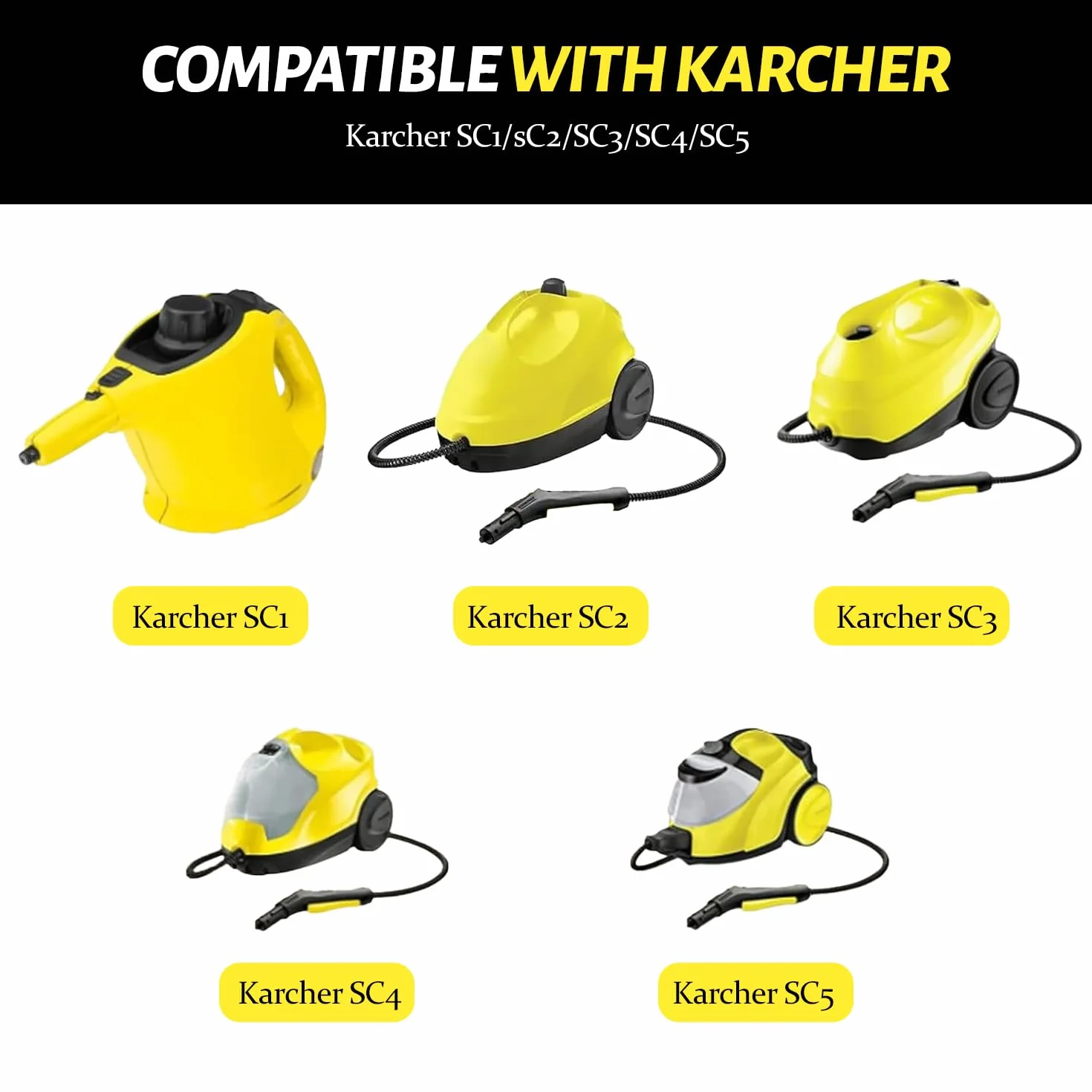 10 Piezas Adecuadas para Accesorios de Limpiador de Vapor para Kärcher SC1 SC2 SC3 SC5, Cepillo Plano, Boquilla Curva, Cepillo Redondo, Juego de Limpieza Profesional, para Todos los Escenarios (Negro)