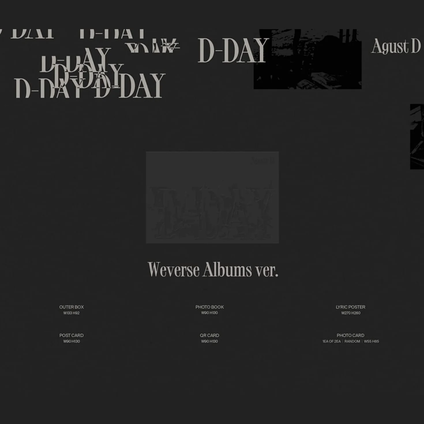 Agust D (SUGA) - D-DAY Weverse Albums Ver. Outer Box Photo Book Lyric Poster Post Card QR Card Photo Card 2 Extra Photocard