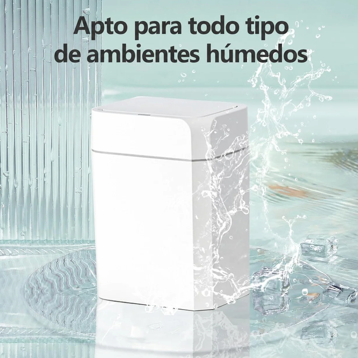 Cubo de basura automático de 12 l con sensor – Cubo de basura eléctrico con tapa para cocina, baño, inodoro – Resistente al agua y a los olores, diseño exclusivo de esquinas en blanco