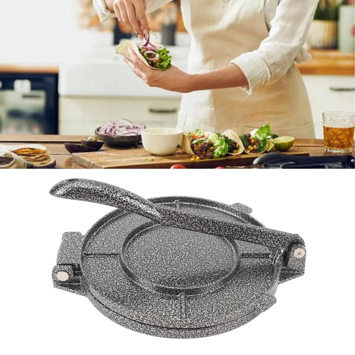 Prensa para tortillas, comal y empanadas LUCKDANO – Máquina para hacer roti, prensa de aleación de aluminio para tortillas y pan plano