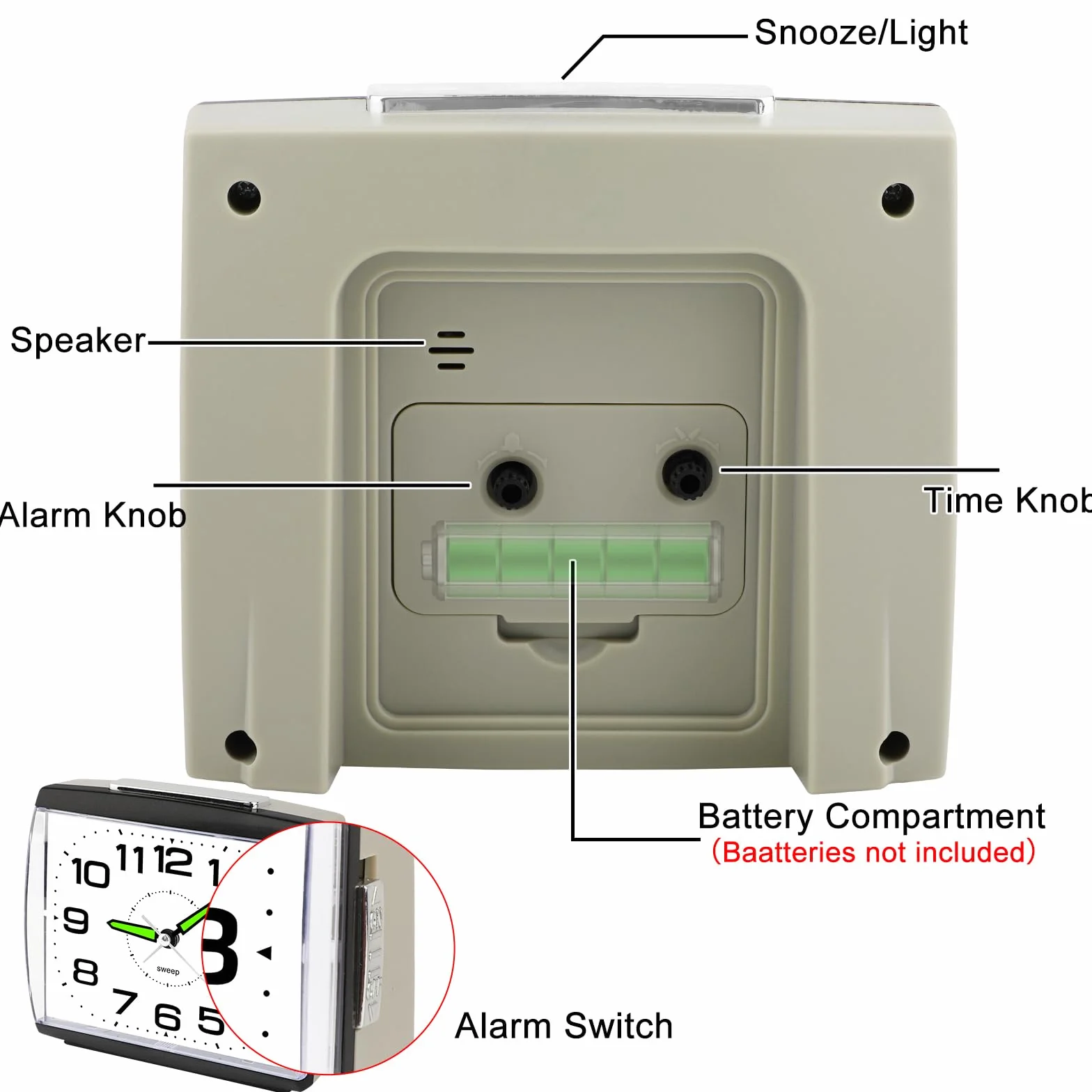 Reloj Despertador Analógico Silencioso Sin Tictac,Reloj de Mesita de Noche con Luz,Snooze y Gran Esfera,Despertador Clásico con Pilas para Dormitorio y Mayores Regalo