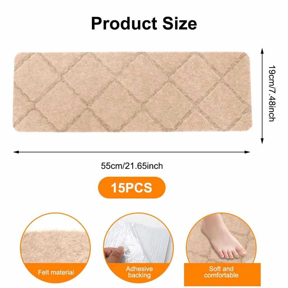 FARYODI Alfombrillas autoadhesivas para escalones, 15 unidades, 55 x 19 cm, para escaleras, para casa, escaleras, de madera, azulejos y mármol (beige)
