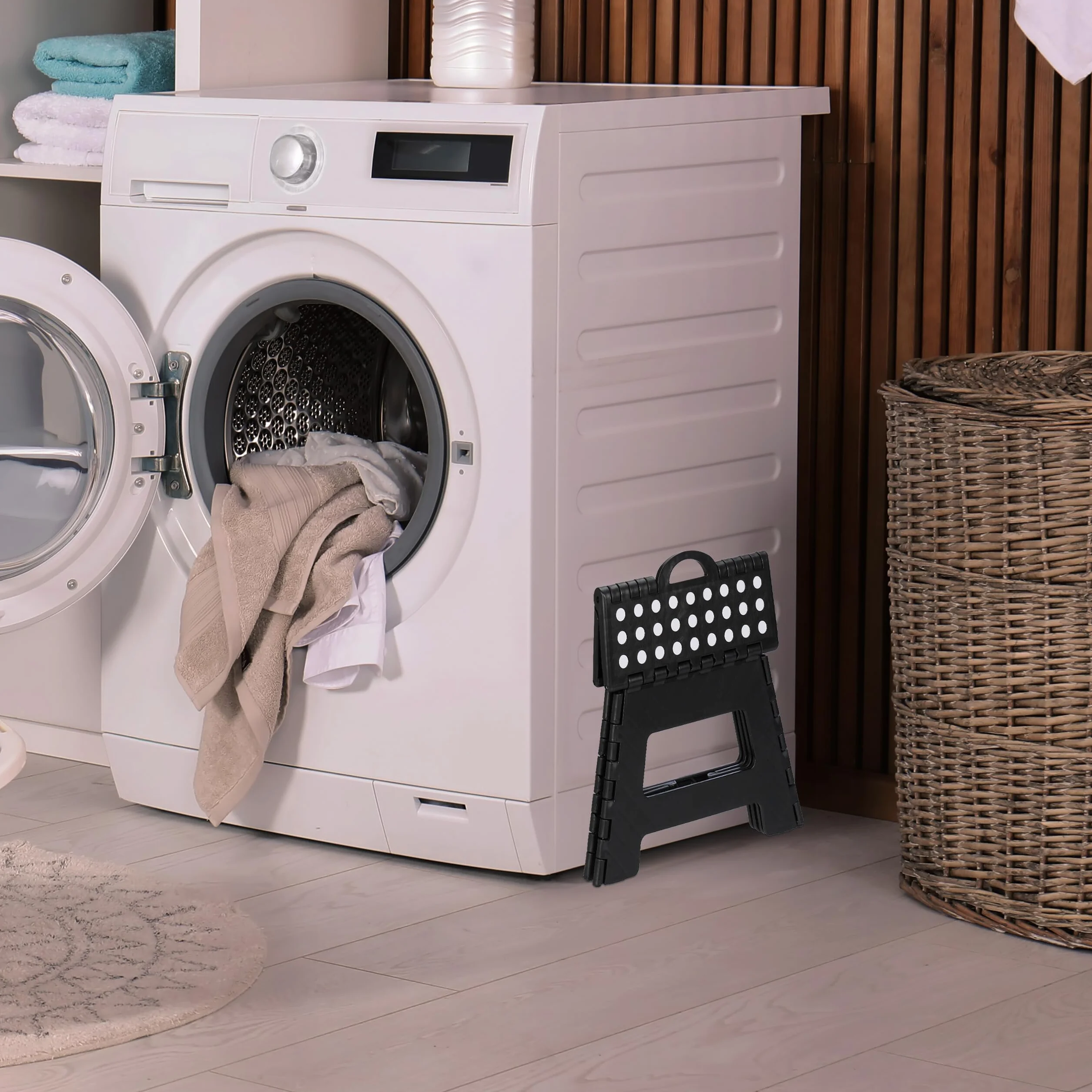 Relaxdays Taburete Plegable Portátil Escalón Baño 150 kg 22 x 35 x 28 cm Negro