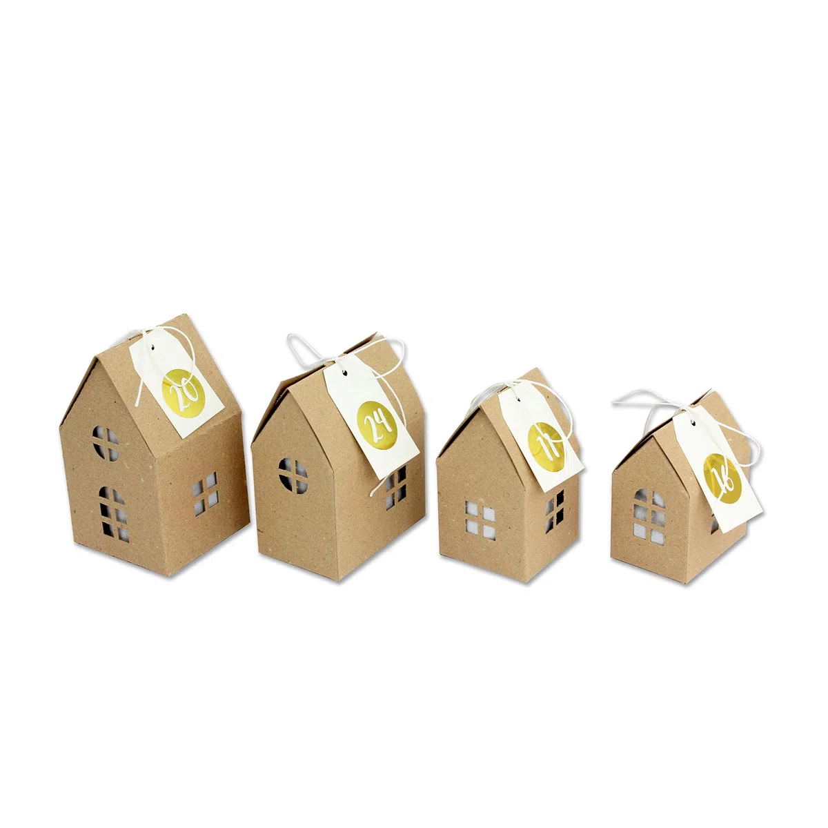Papierdrachen Calendario de Adviento DIY para Hacer Manualidades y Rellenar - Juego de Casitas con Pegatinas de números Dorados - 24 Cajas de Color marrón Natural de cartón de 400g/m² - Reutilizable