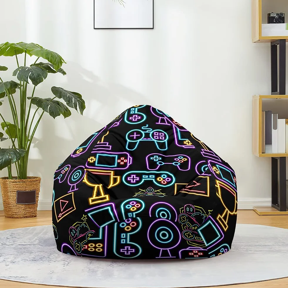 Fansu Máquina de Juego 3D Imprime Puff Con Asa, Bean Bag para Adultos y Niños, Sin Relleno, para Uso Interior y Exterior (100x120cm, Máquinas Juego Neón)