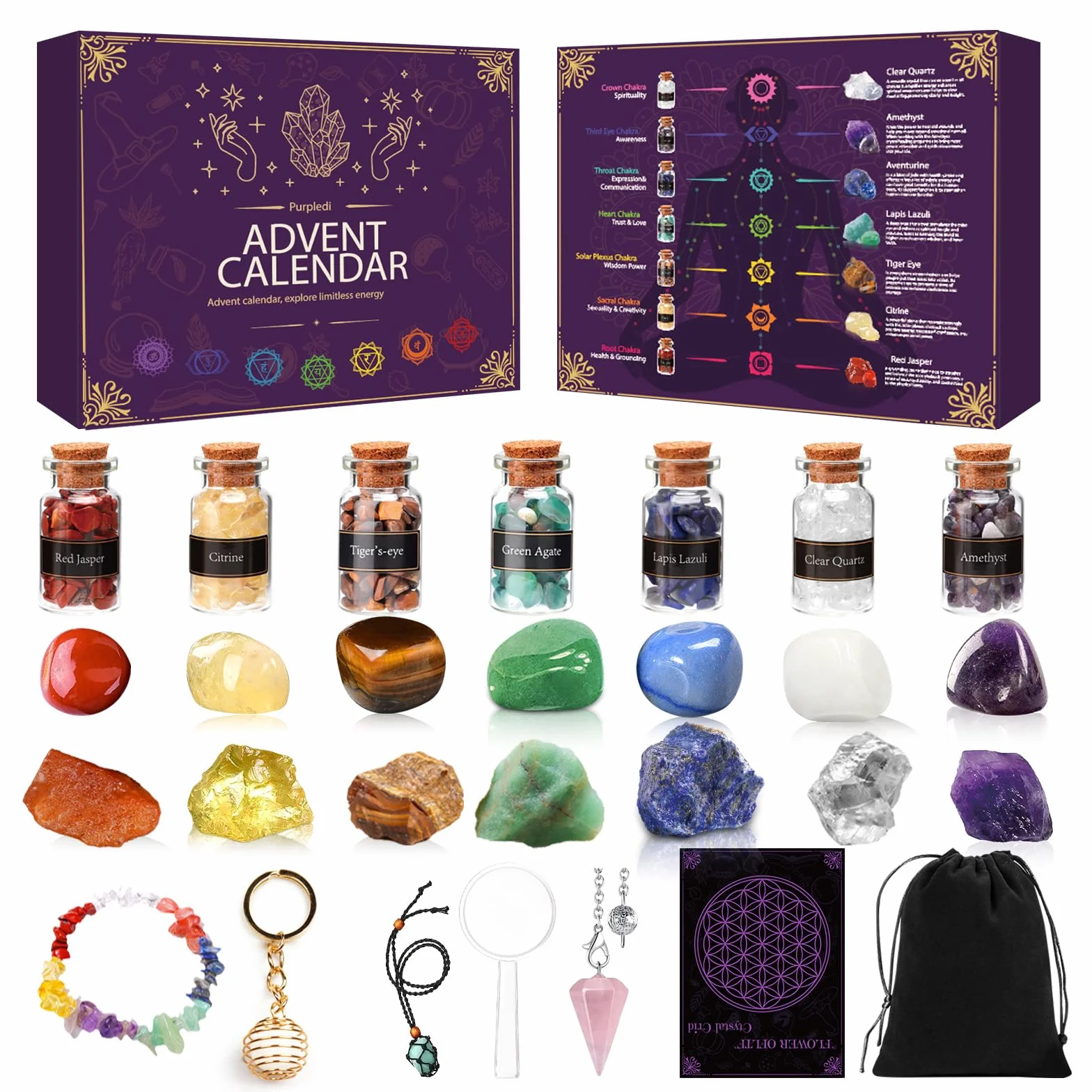 Purpledi Calendario Adviento 2025 Piedras Preciosas Cristales 24 Días