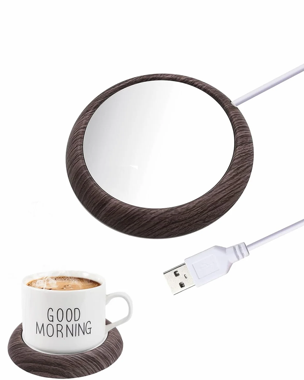 MYMULIKE JRBD-SMW-DE Calentador de tazas de café y té USB 45°C acero aluminio marrón