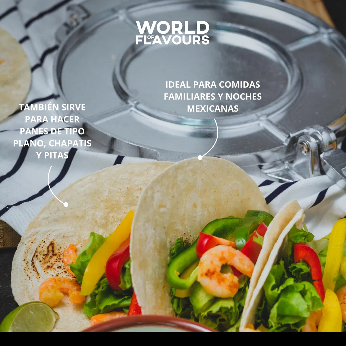 KitchenCraft - World of Flavours - Prensa de Tortillas Mexicanas en Caja de Regalo, Aluminio, Color Plateado, 20 x 20 x 9 cm