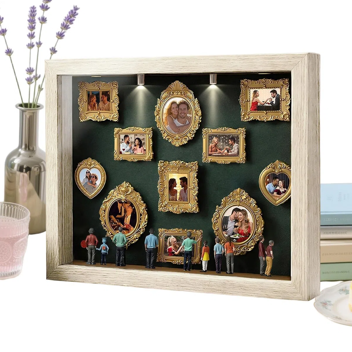Mini Cajas De Silueta De Museo De Bricolaje Mini Cajas De Silueta De Museo Con Marcos Y Figuras Doradas Kit De Exhibición De Recuerdos Creativos Para Aniversarios Bodas Cumpleaños