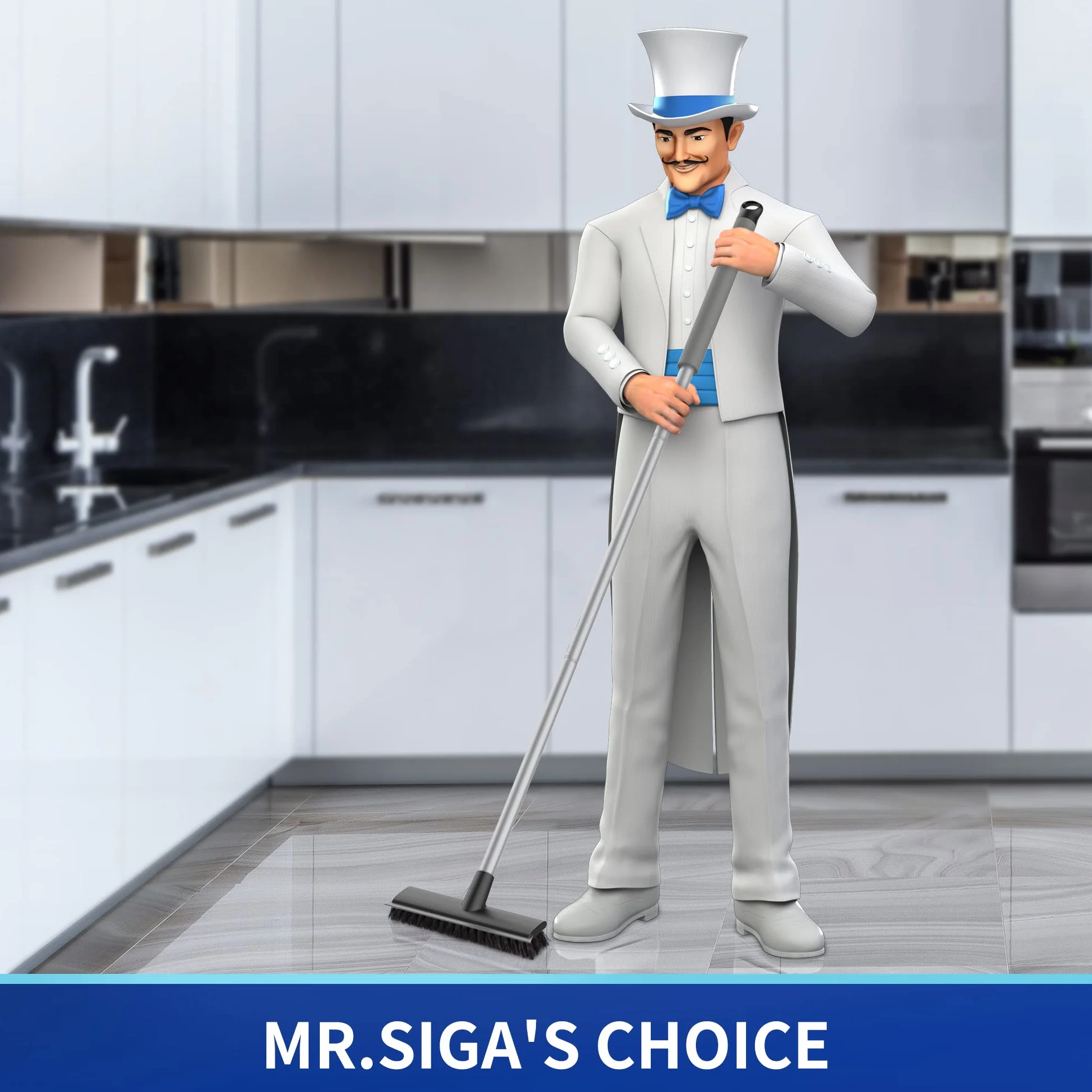 MR.SIGA Cepillo de Limpieza de Suelo con Mango Largo, 2 en 1 y escobilla de Goma para Limpiar baño, Patio, Garaje, Pared, Cepillo de Limpieza de Azulejos con cerdas rígidas