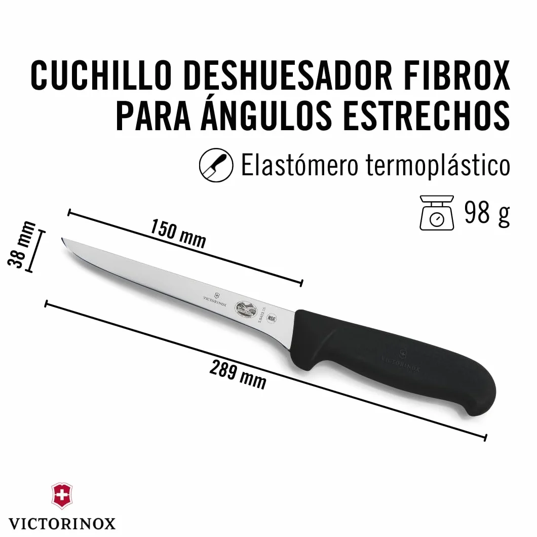 Victorinox Fibrox Cuchillo deshuesador 15 cm acero inoxidable hoja recta rígido negro