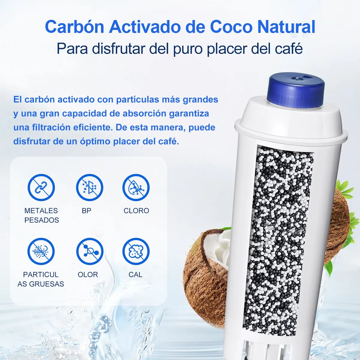Filtro de Agua, Reemplazo para Filtro DLSC002, Compatible con Cafeteras De'Longhi Dinamica, Magnifica S, Eletta Explorer, ETAM Autentica EPAM y Serie ECAM (paquete de 6)