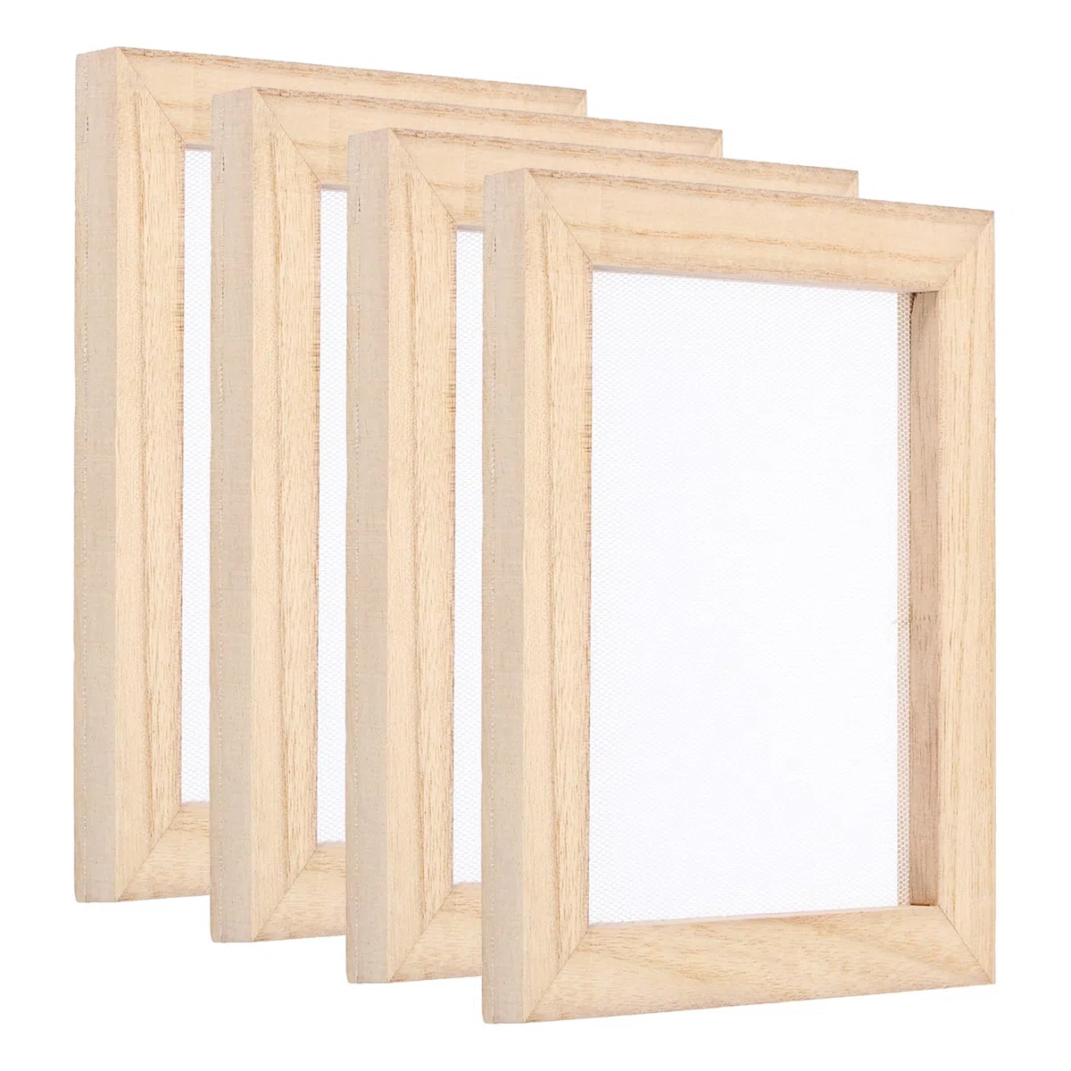 PATIKIL Marco de Papel de Madera de Tamaños A6 4 Piezas 5.5 x 4.3" Molde Individual de Papel y Marco de Papel para Suministros de Fabricación de Papel DIY Color Madera