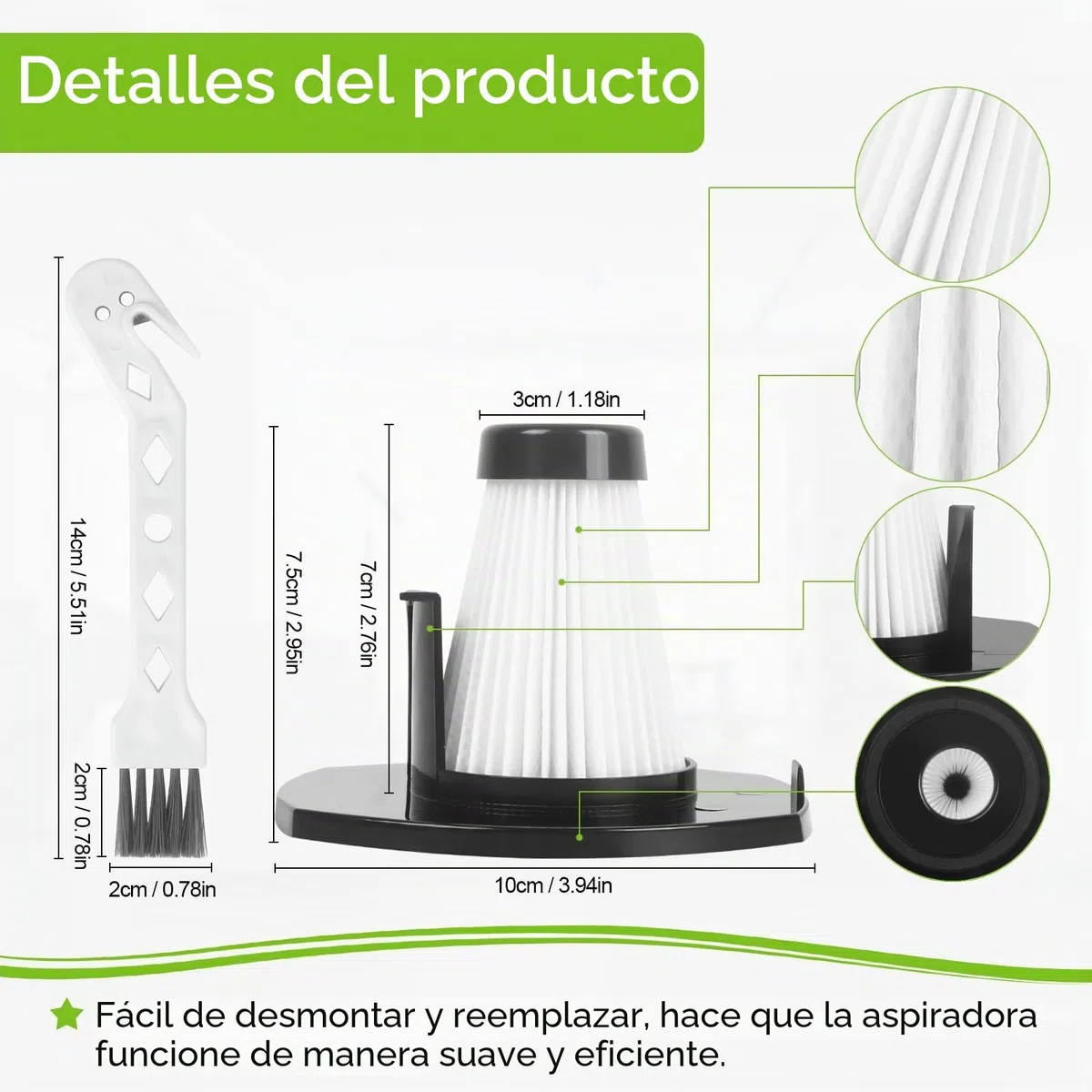 2 Filtros Compatibles para Cecotec Aspiradora Escoba Conga Popstar 1500 Animal Duo Filtros para Cecotec Conga Popstar 1000 Duo y 1 Cepillo de Llimpieza