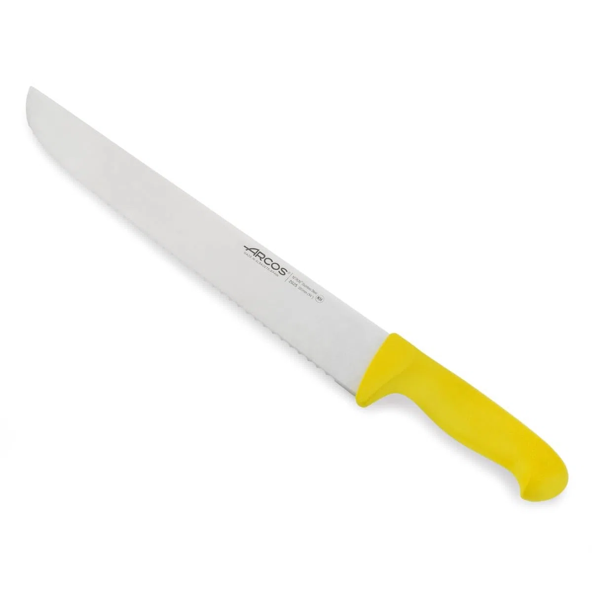 Arcos Cuchillo Pescadero Hoja Serrada Acero Inoxidable Nitrum 350 mm - Mayor Durabilidad y Corte Preciso - Mango Polipropileno Amarillo - Serie 2900