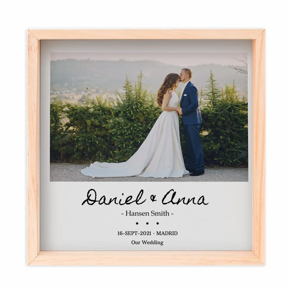 Wanapix | Hucha de Madera Personalizada | Hucha Personalizable con Foto y Texto| Madera de Chopo y Metacrilato Transparente | Regalo Boda, Bautizo, Cumpleaños | Imagen con Frases