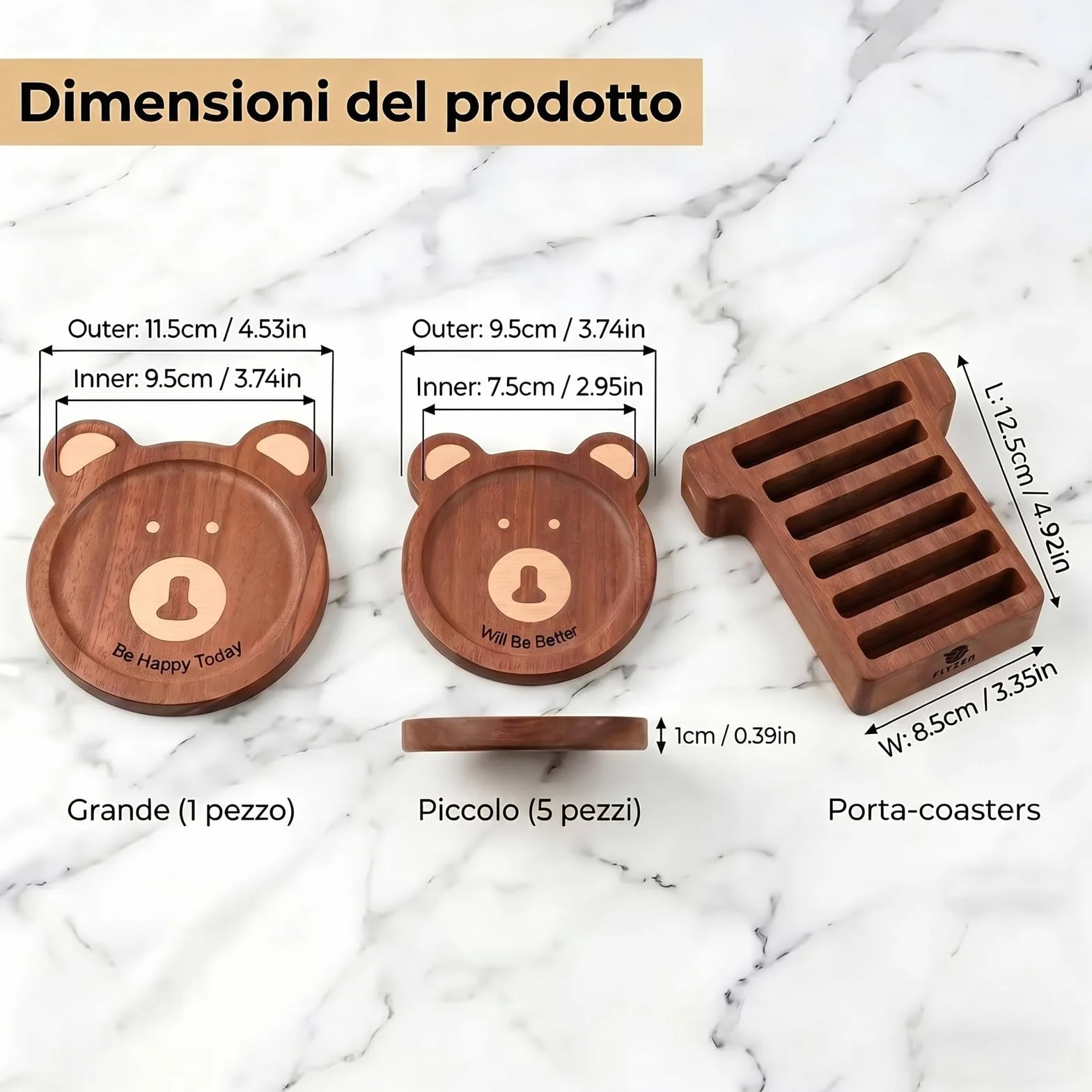Posavasos de Madera Redondos Oso Hechos a Mano 11,5x9,5x1 cm Marrón Oscuro