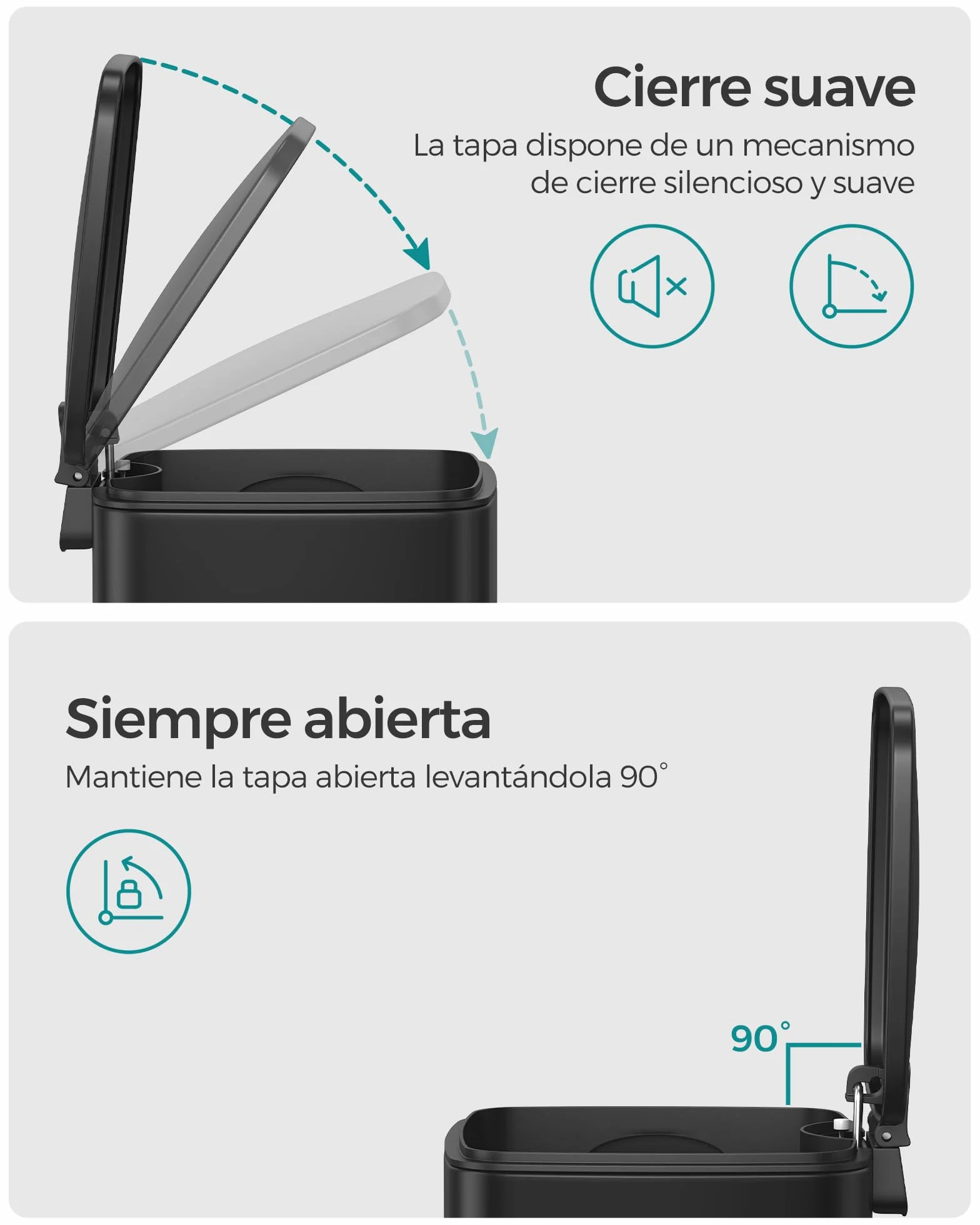 SONGMICS Cubo de Basura de Baño, 6 L Cubo Basura Compacta, con Pedal, para Espacios Pequeños, con Tapa de Cierre Suave, Acero, Negro LTB590B0602