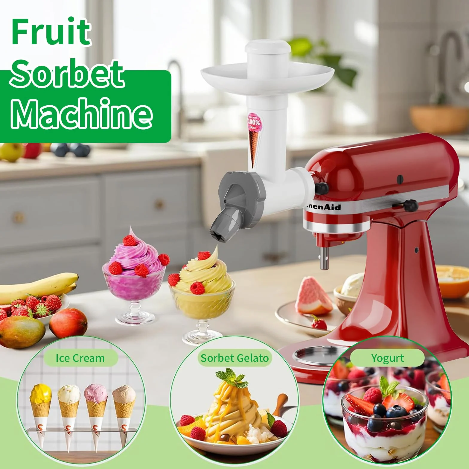 Accesorio para máquina de helados Kitchen aid batidora de pie, accesorio para máquina de helado de frutas, máquina de helado suave sin BPA, apto para alimentos, accesorios de cocina sin
