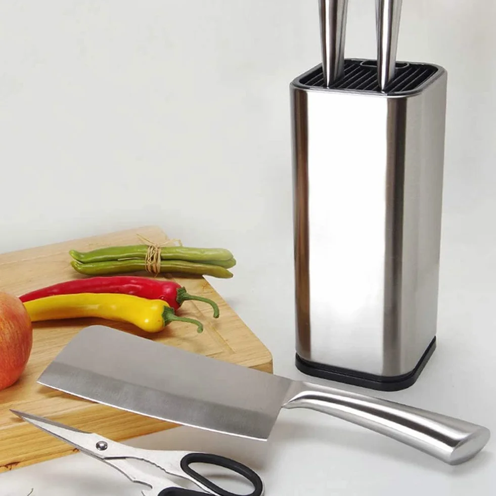 Soporte Cuchillos Cocina, Bloque Cuchillos Sin Cuchillos, Bloque Cuchillos Universal, con Ranura para Tijera y Orificio de Drenaje, para Guardar Varios Cuchillos y Tijeras