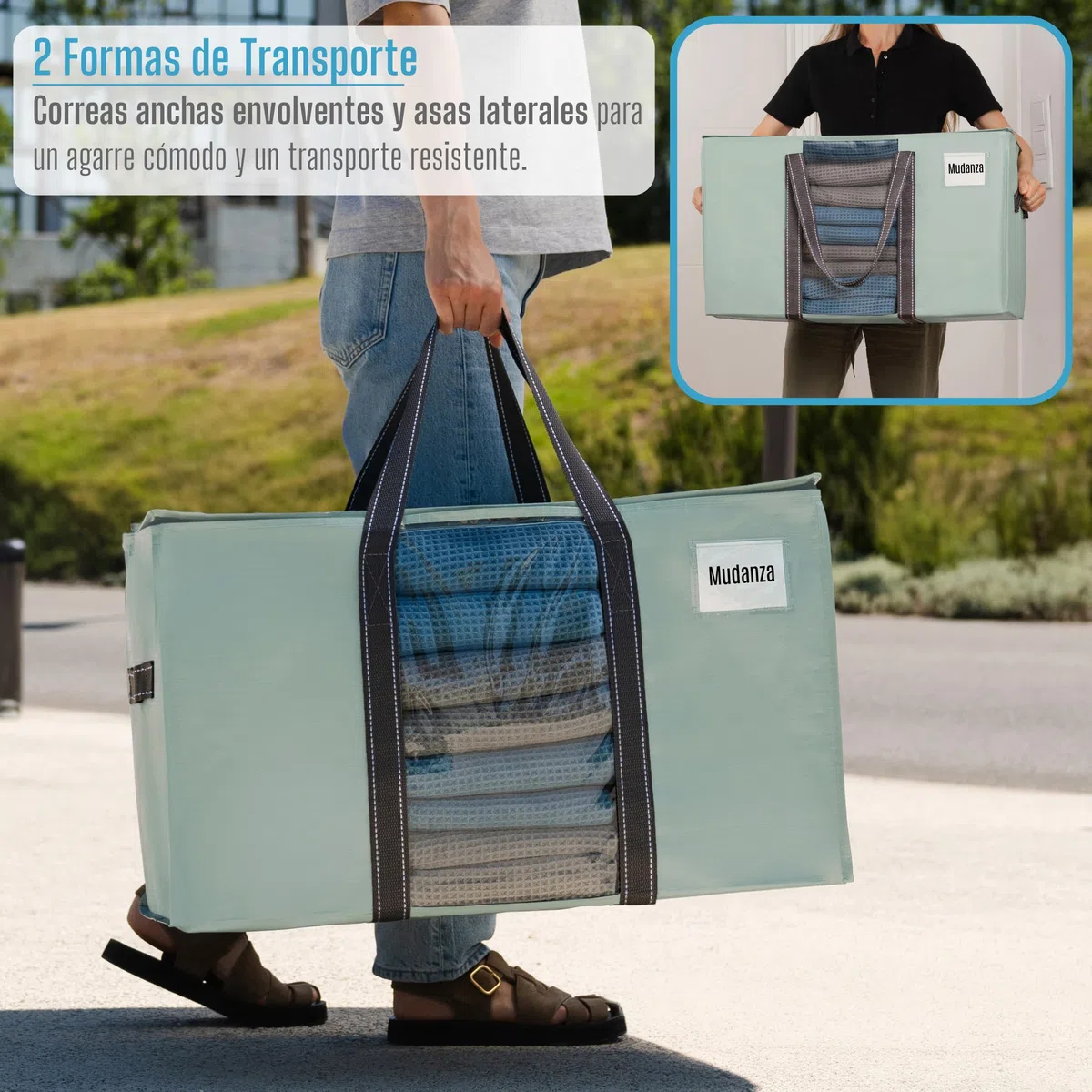 VENO Bolsa de Mudanza Extragrande y Resistente, Organizador de Ropa, Bolsas de Mudanza con Cremallera, Cubos de Almacenamiento Plegables, Almacenamiento en el Dormitorio(Verde Claro,Pack de 2)