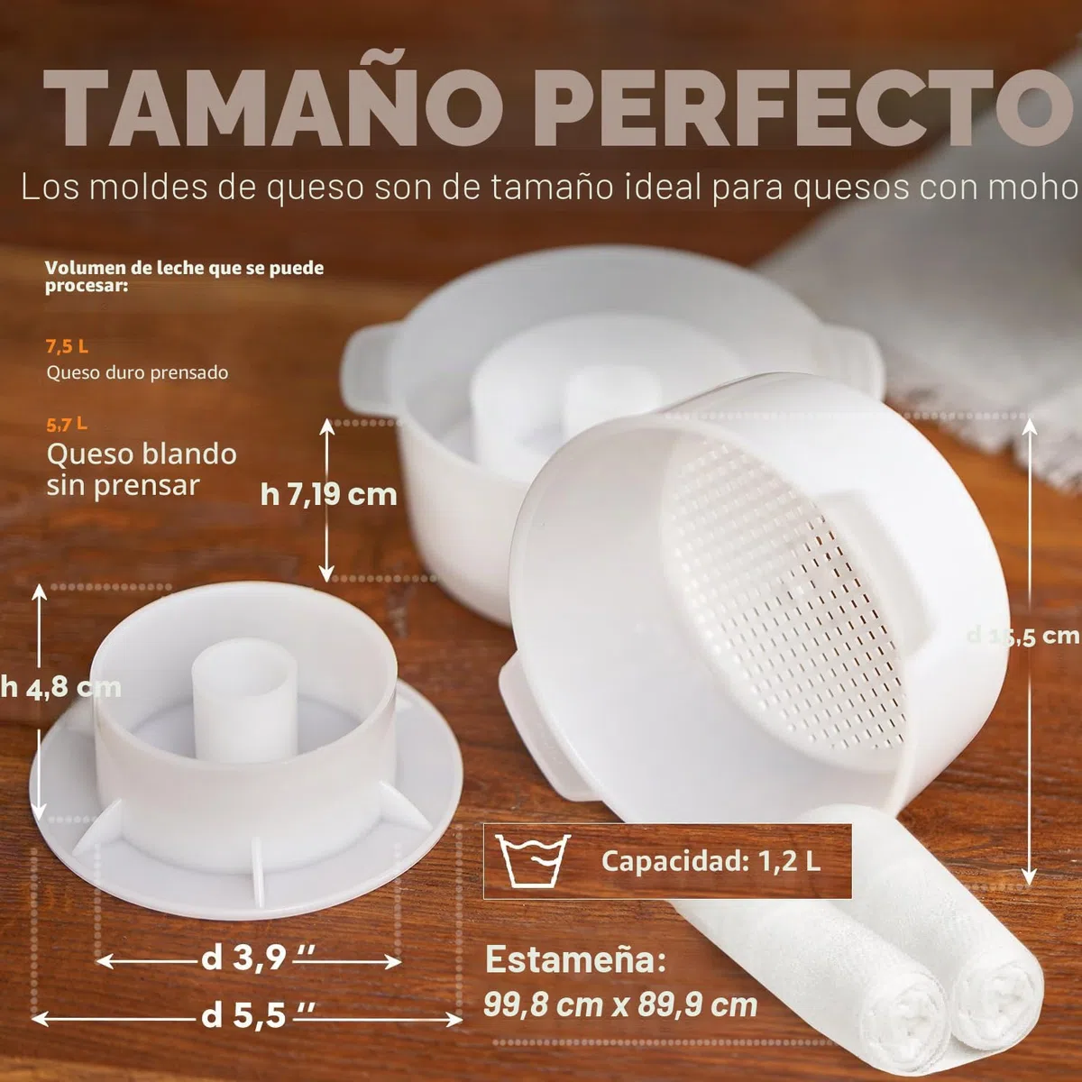 2 moldes para queso con pistón seguidor y gasa – Kit para hacer queso – Suministros para hacer queso – Molde para hacer queso – Cesta para hacer queso – Paño de algodón para colar – Molde para queso