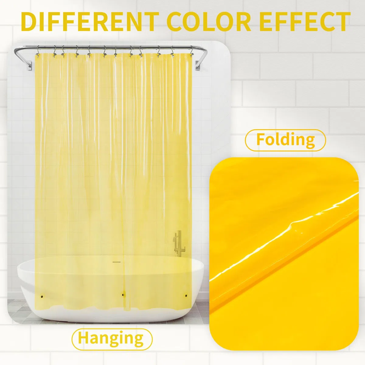 Barossa Design Forro de Cortina de Ducha, Forro de Ducha de PEVA 3 imanes y Ojales de Metal, Cortinas Impermeables Ligeras de tamaño estándar para baño, Amarillo translúcido