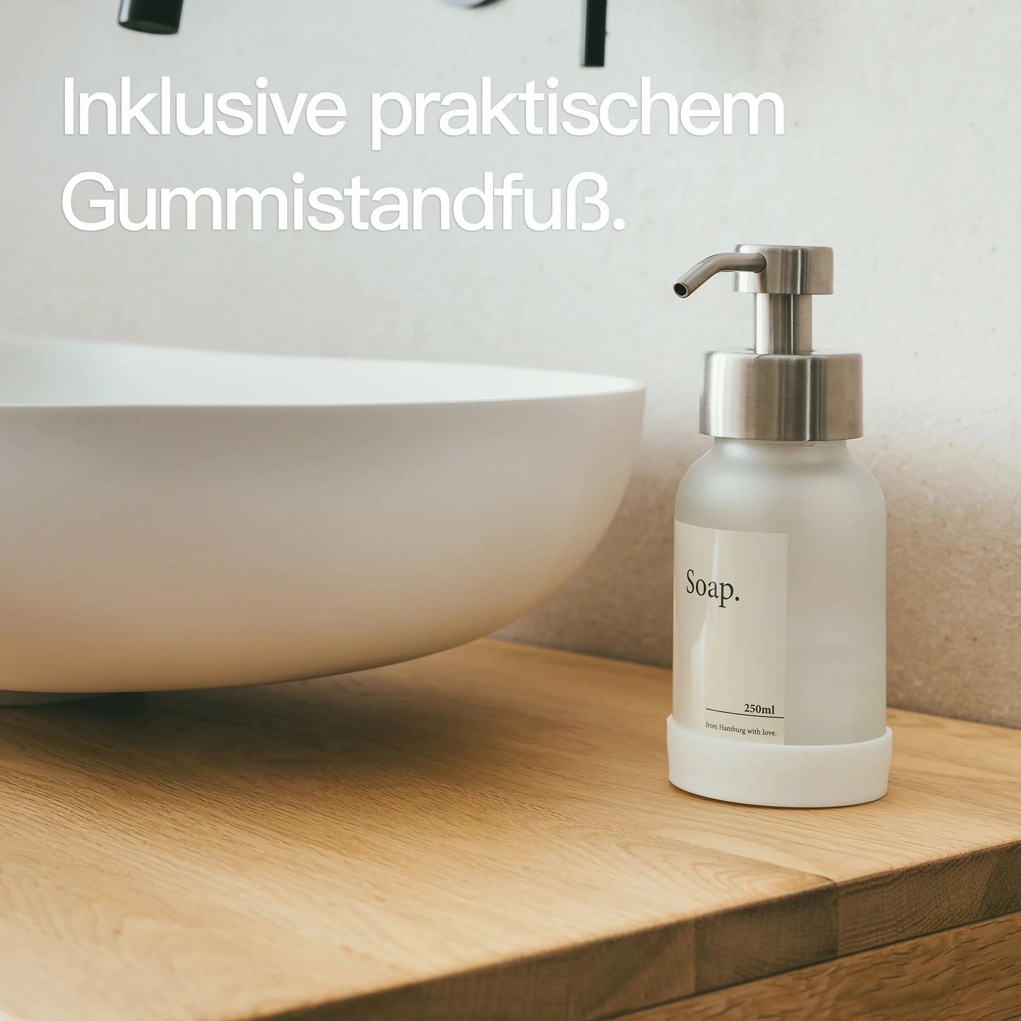 Design Hamburgo Dispensador jabon baño Pared sin taladrar | Dosificador de Gel de Pared | Gel y champu Ducha | Jabonera Cocina Cristal | Sin Soporte | Gris Frost