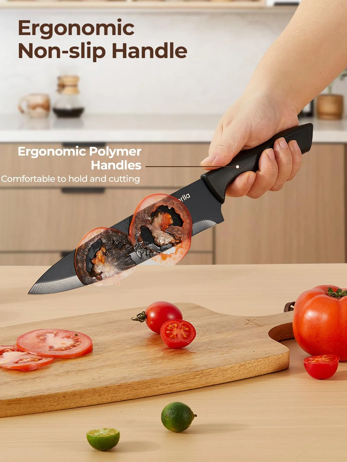 D.Perlla Juego de Cuchillos de Cocina 7 Piezas, Acero Inoxidable, Bloque con Afilador Integrado