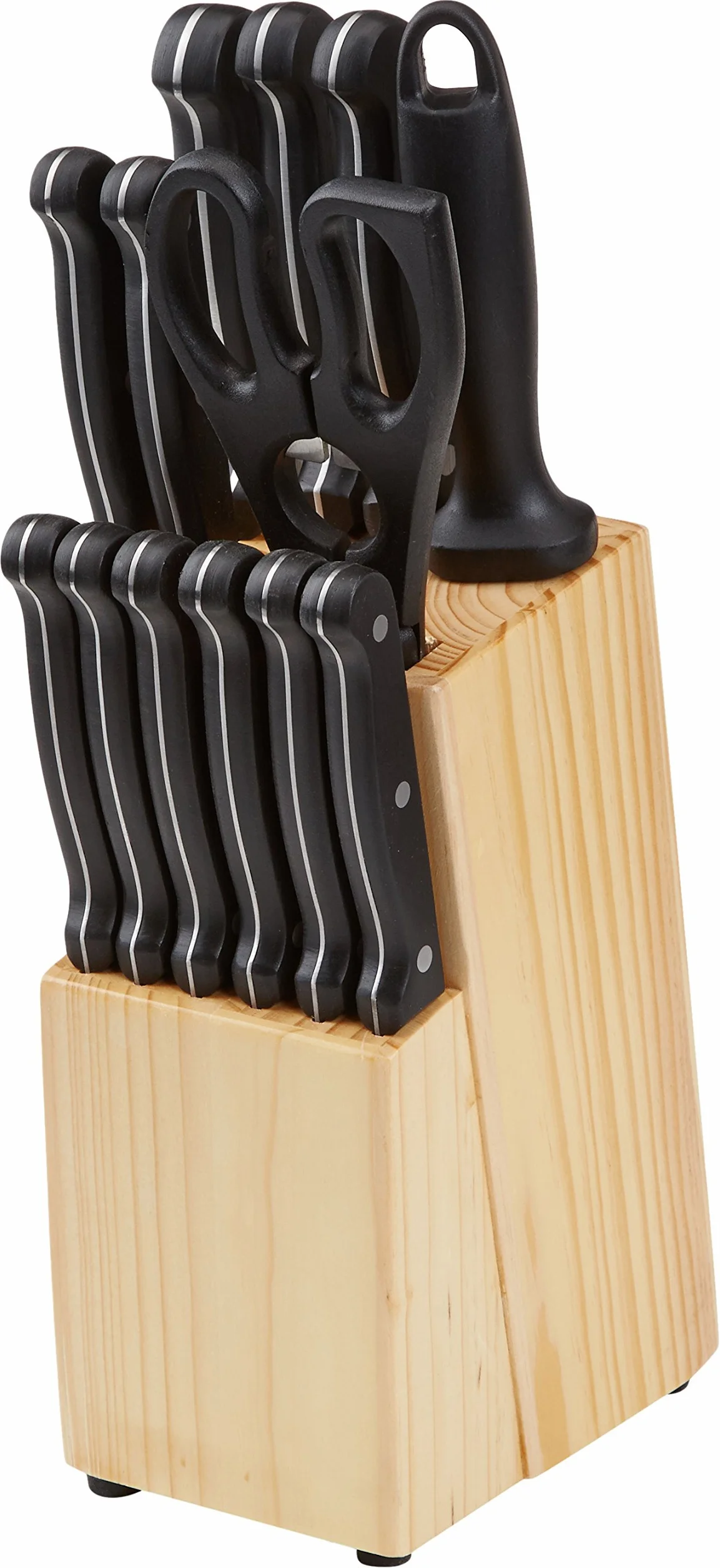 Amazon Basics Juego de Cuchillos de Cocina y Soporte (14 Piezas), Negro